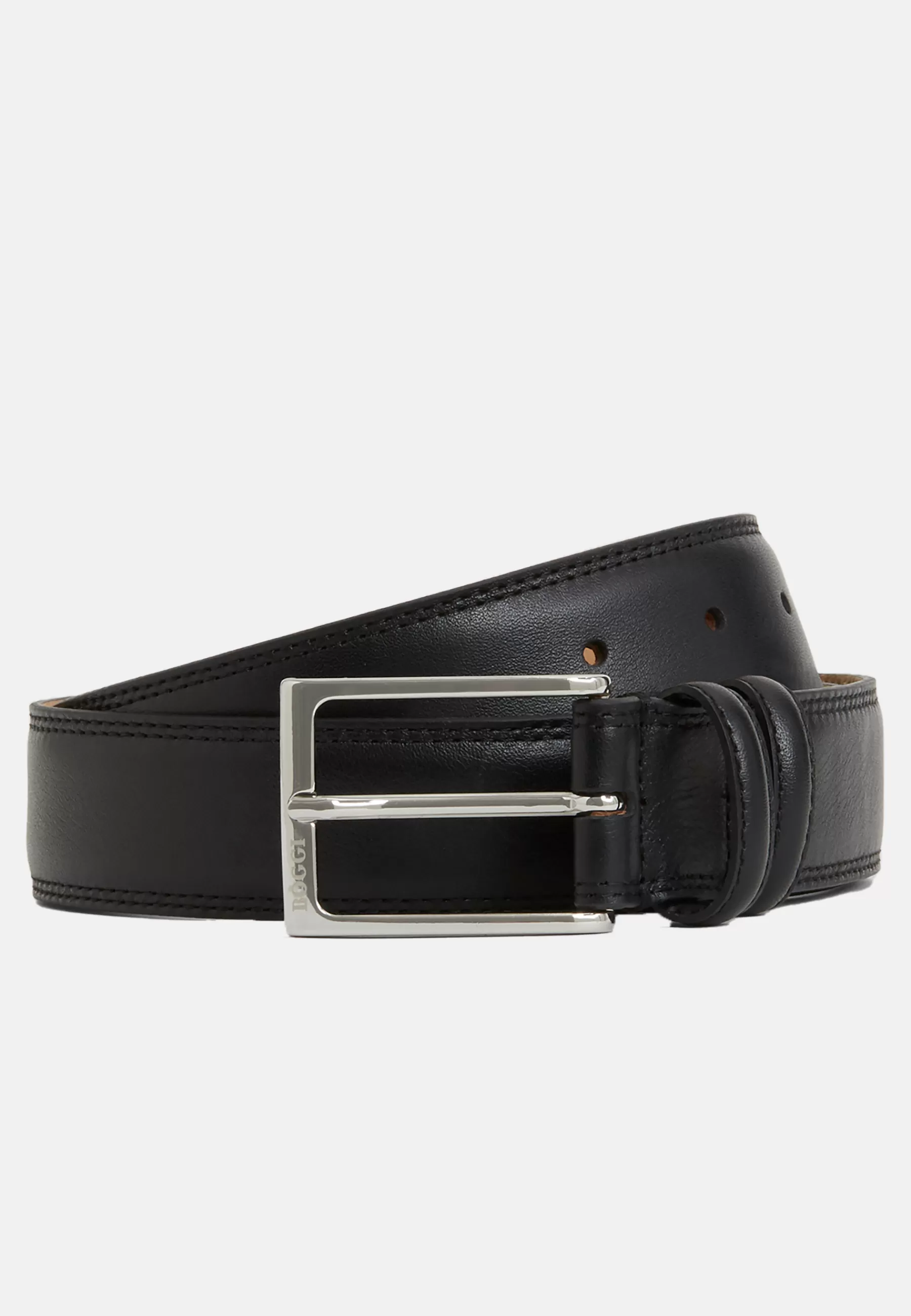 Belts^Boggi Milano Saddle-stitched Tumbled Leather Belt Black