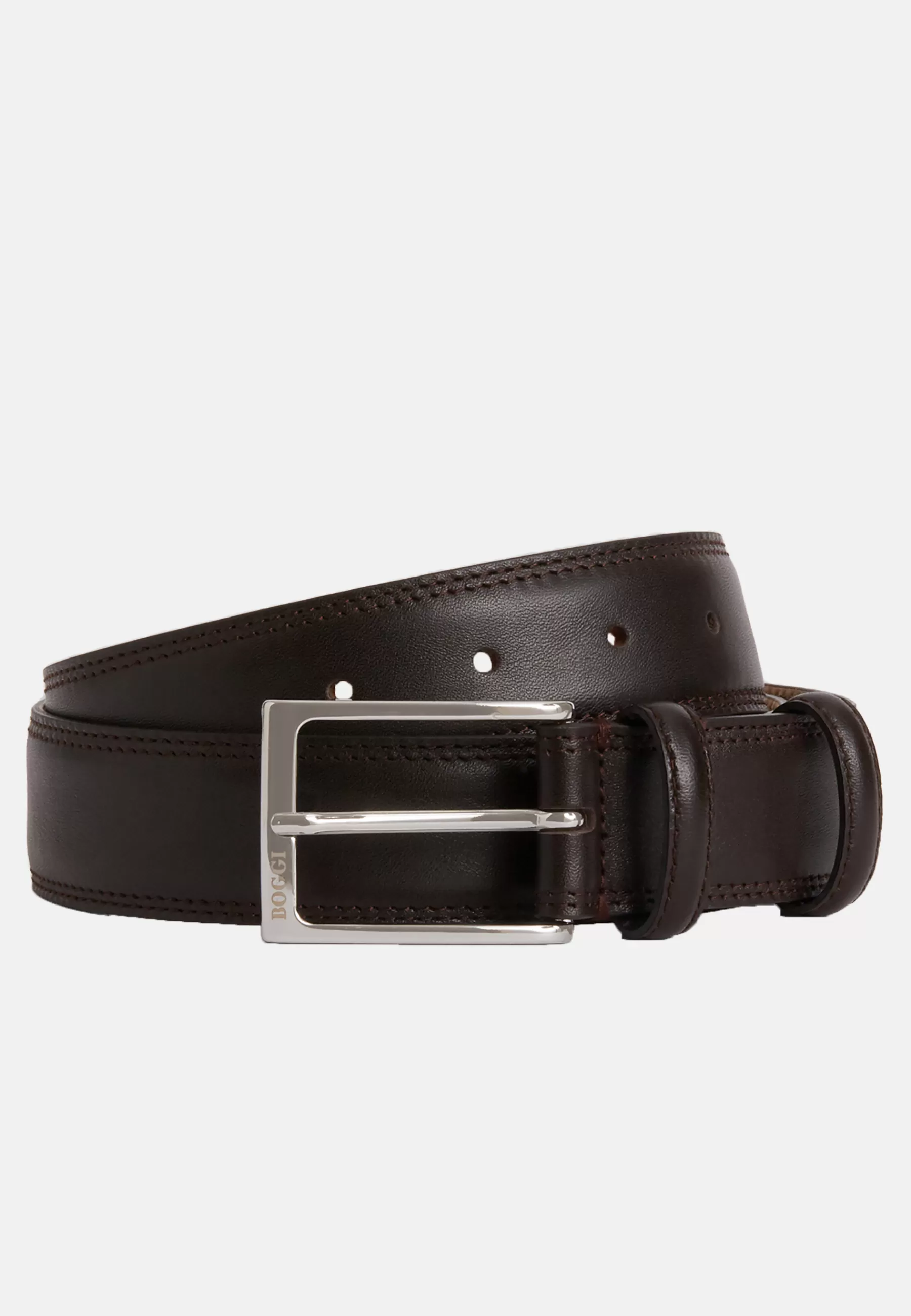 Belts^Boggi Milano Saddle-stitched Tumbled Leather Belt Dark brown