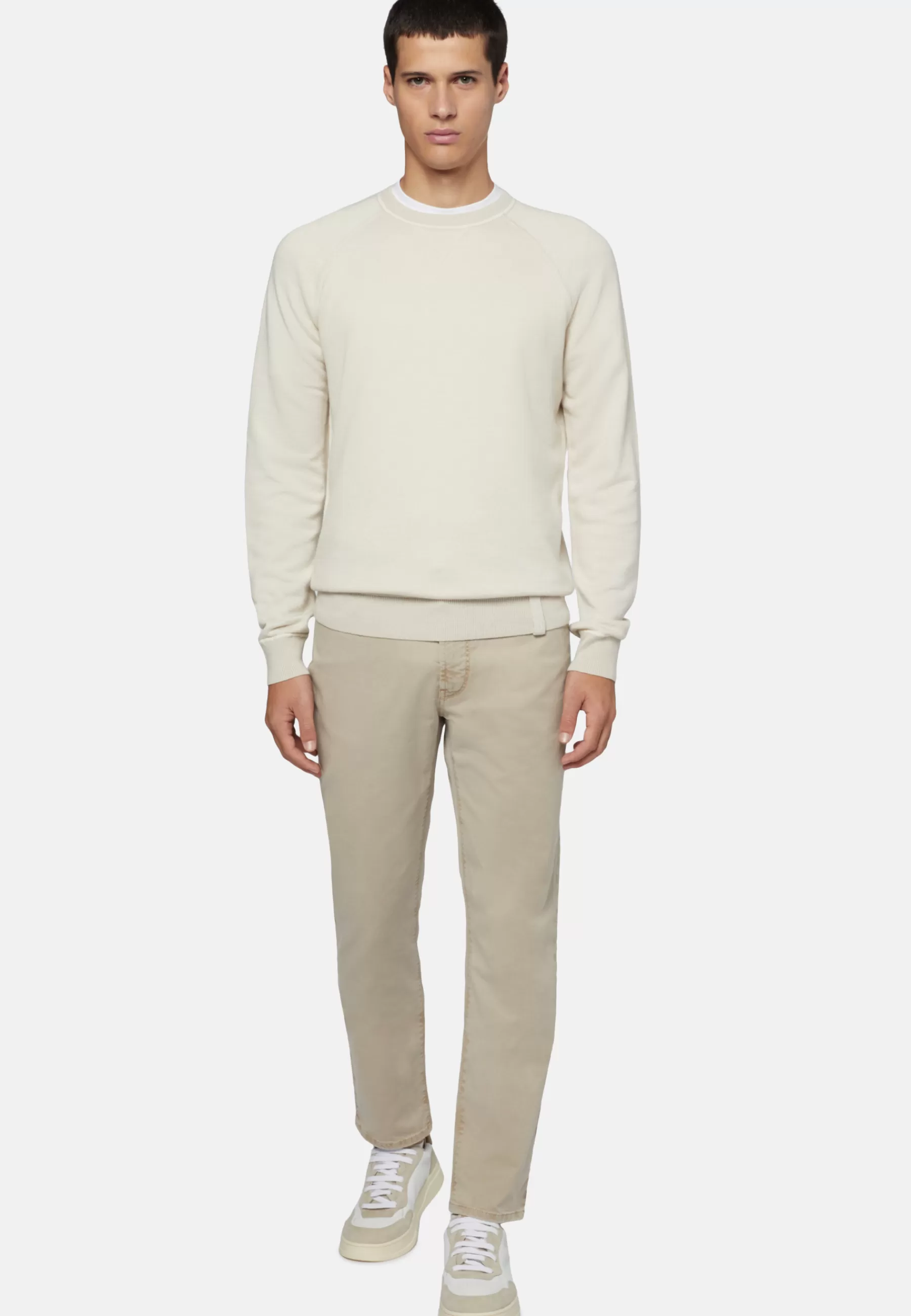 Knitwear^Boggi Milano Crew Neck Jumper in Cotton, Silk and Cashmere Sand