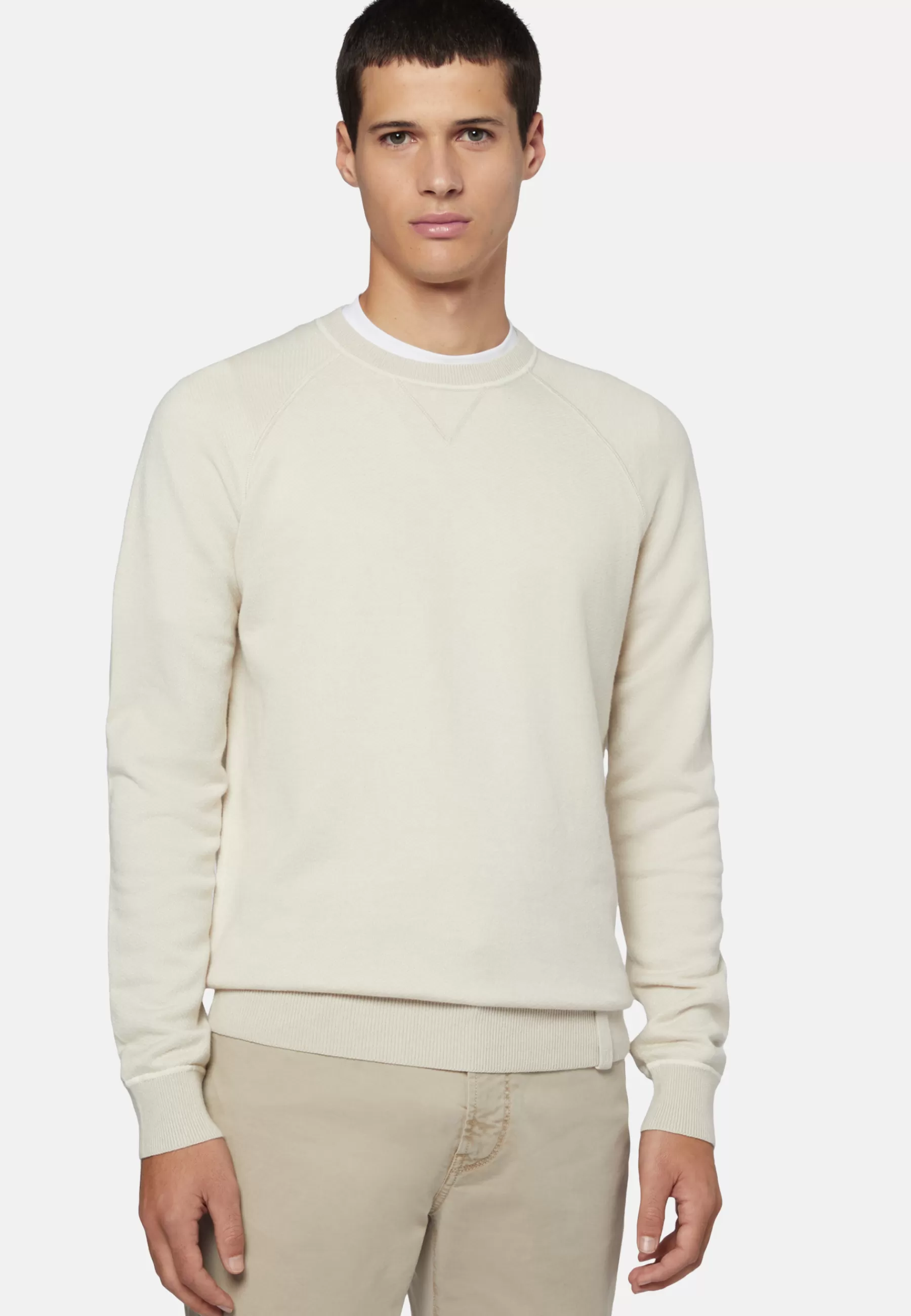 Knitwear^Boggi Milano Crew Neck Jumper in Cotton, Silk and Cashmere Sand