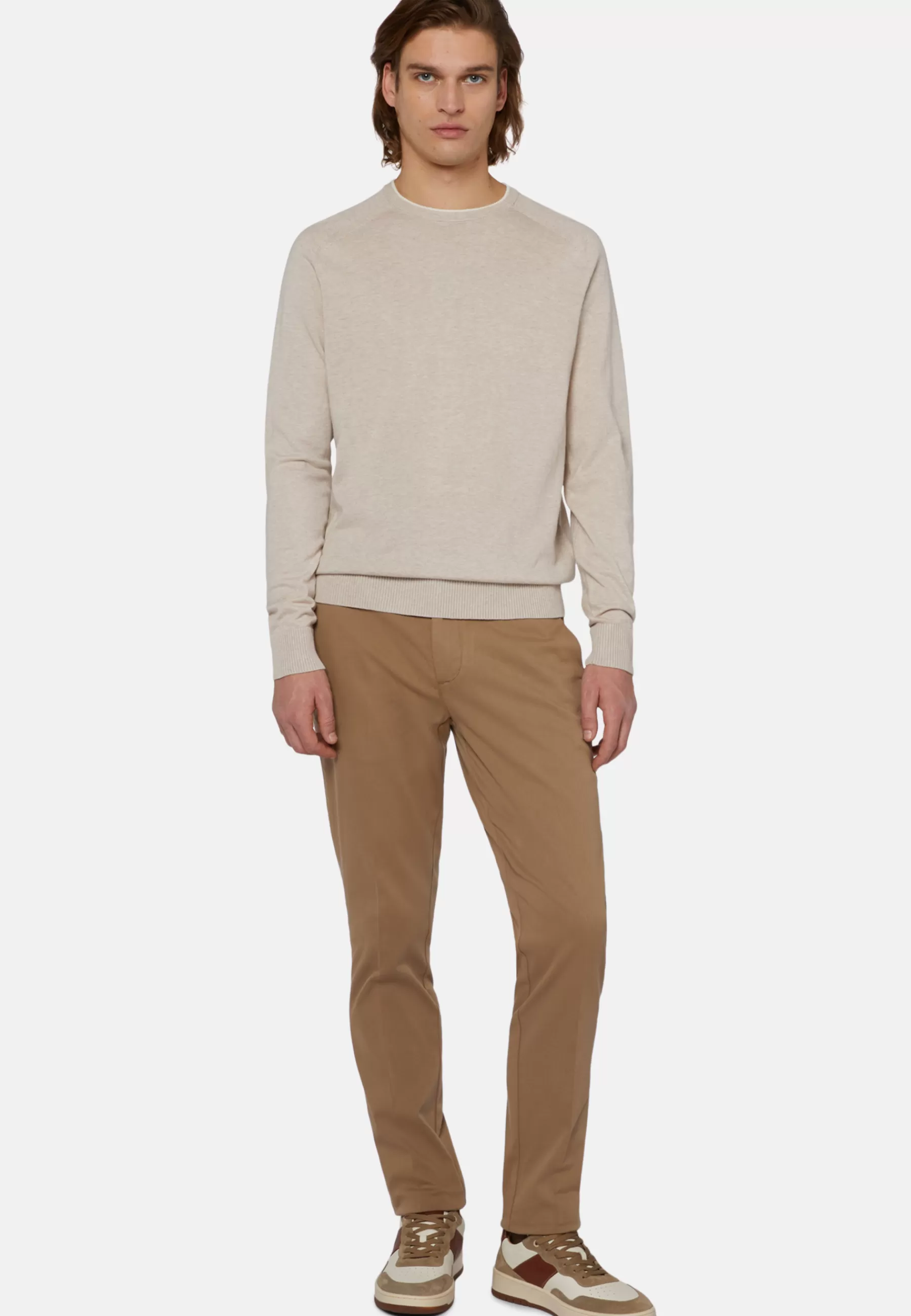 Knitwear^Boggi Milano Crew Neck Jumper in Cotton, Silk and Cashmere Sand