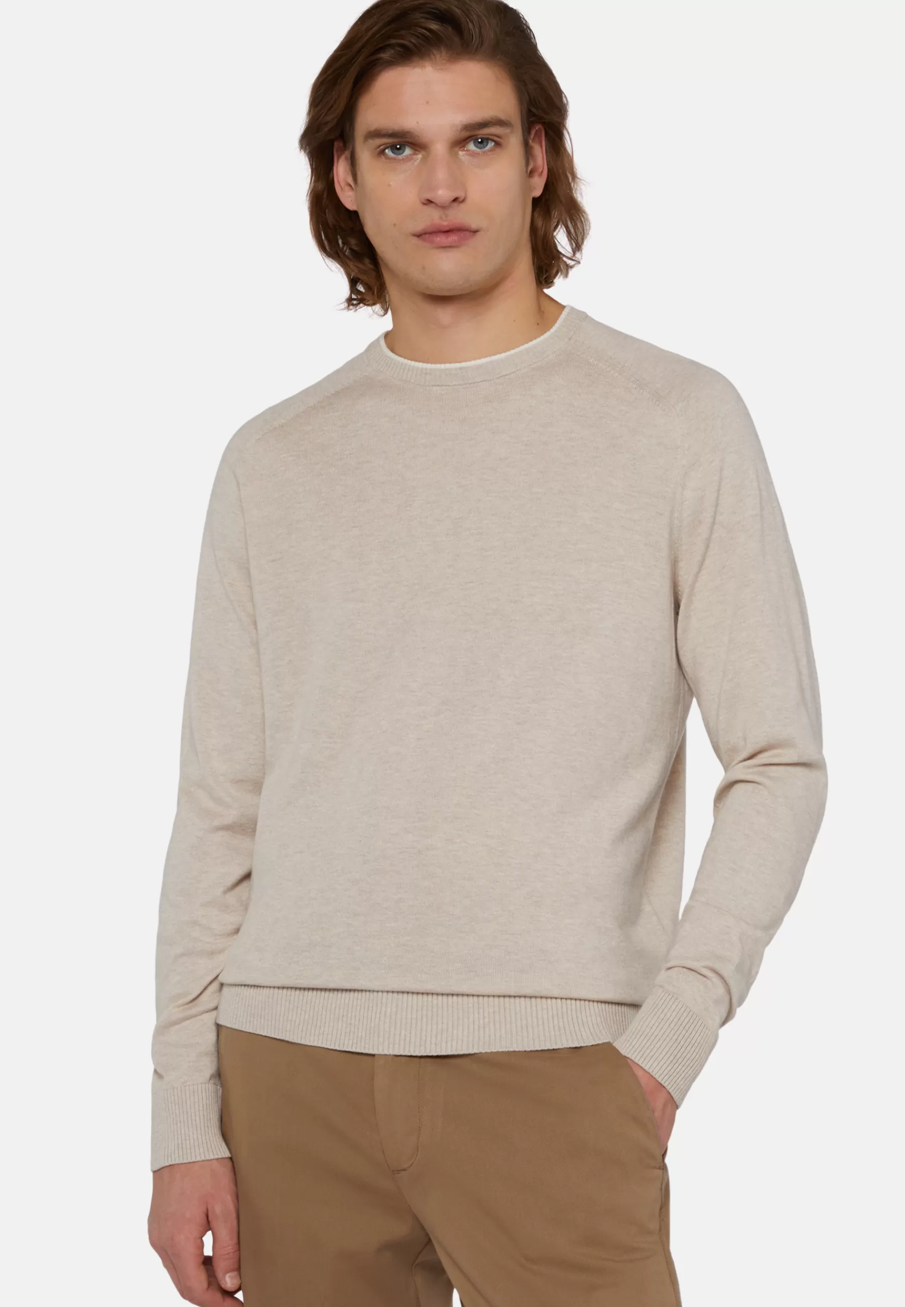 Knitwear^Boggi Milano Crew Neck Jumper in Cotton, Silk and Cashmere Sand