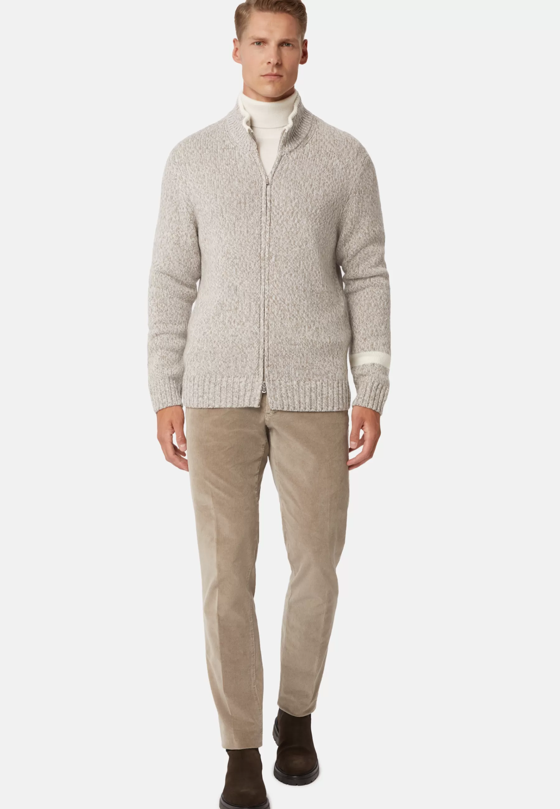 Knitwear^Boggi Milano Full-Zip Jumper In a Cashmere Blend Sand