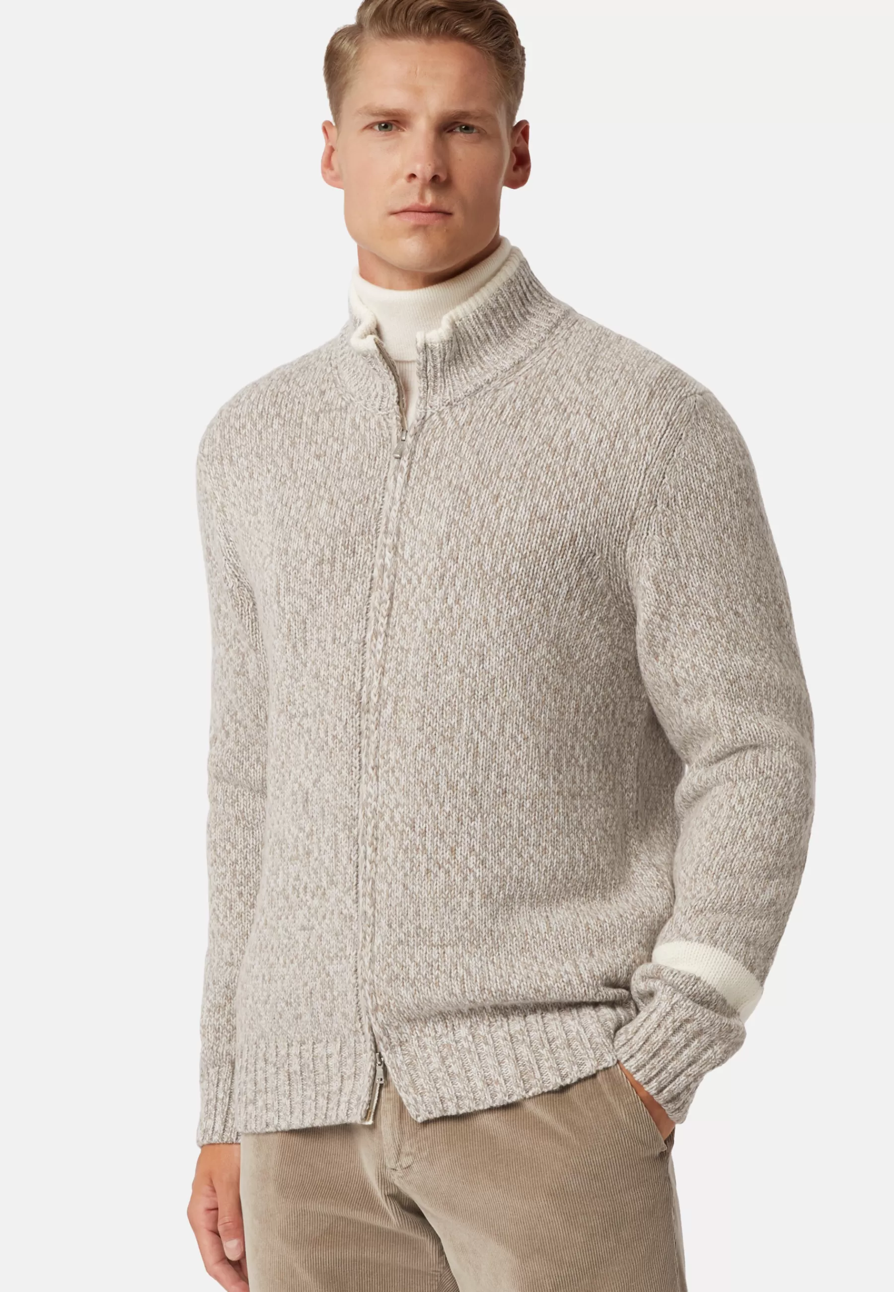 Knitwear^Boggi Milano Full-Zip Jumper In a Cashmere Blend Sand