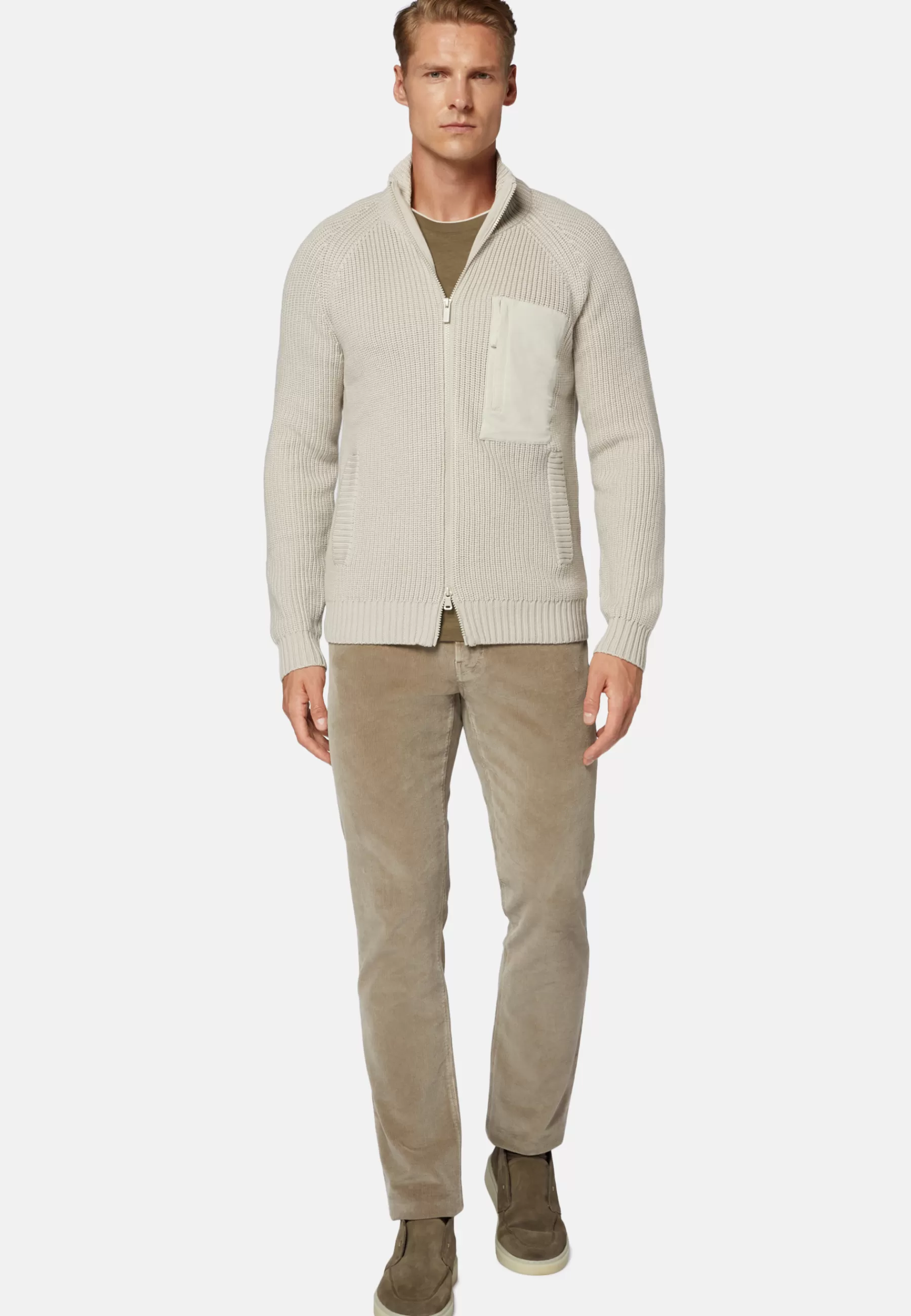 Knitwear^Boggi Milano Full-Zip Jumper With Pocket in Merino Wool Sand