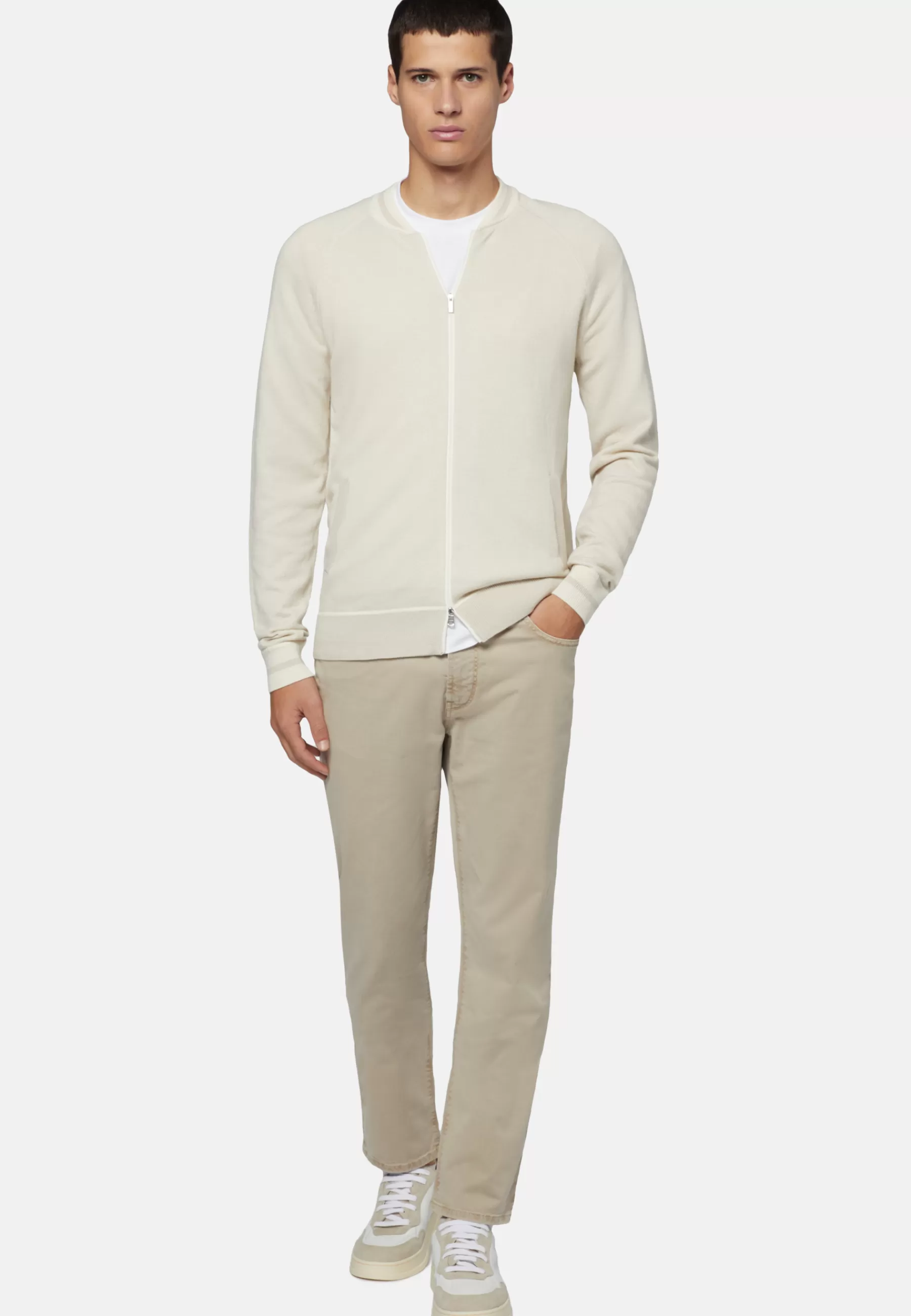 Knitwear^Boggi Milano Knitted Bomber Jacket In Cotton, Silk and Cashmere Sand