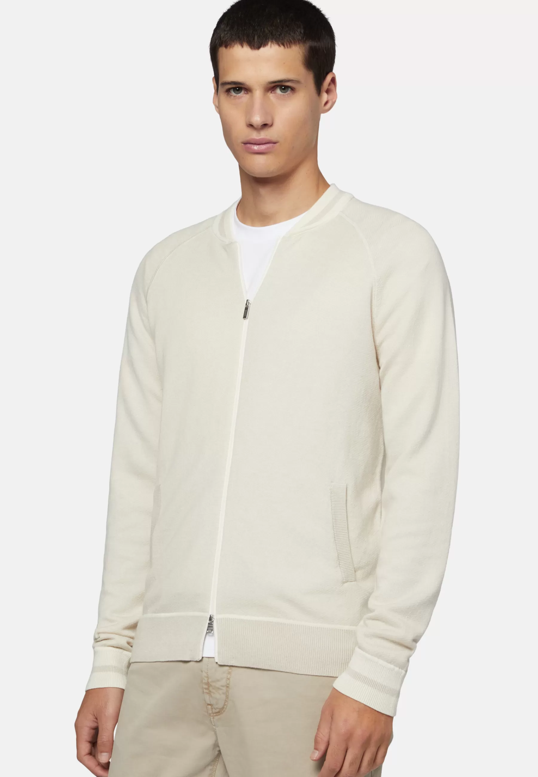 Knitwear^Boggi Milano Knitted Bomber Jacket In Cotton, Silk and Cashmere Sand