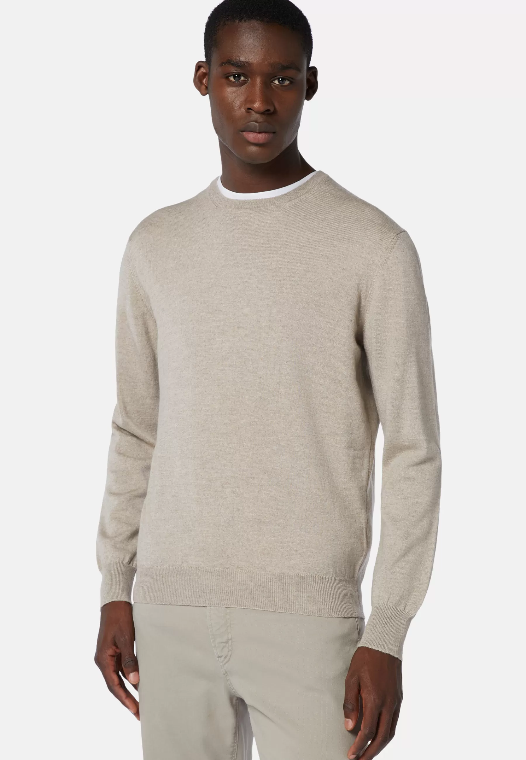 Knitwear^Boggi Milano Merino Wool Crew Neck Jumper Sand