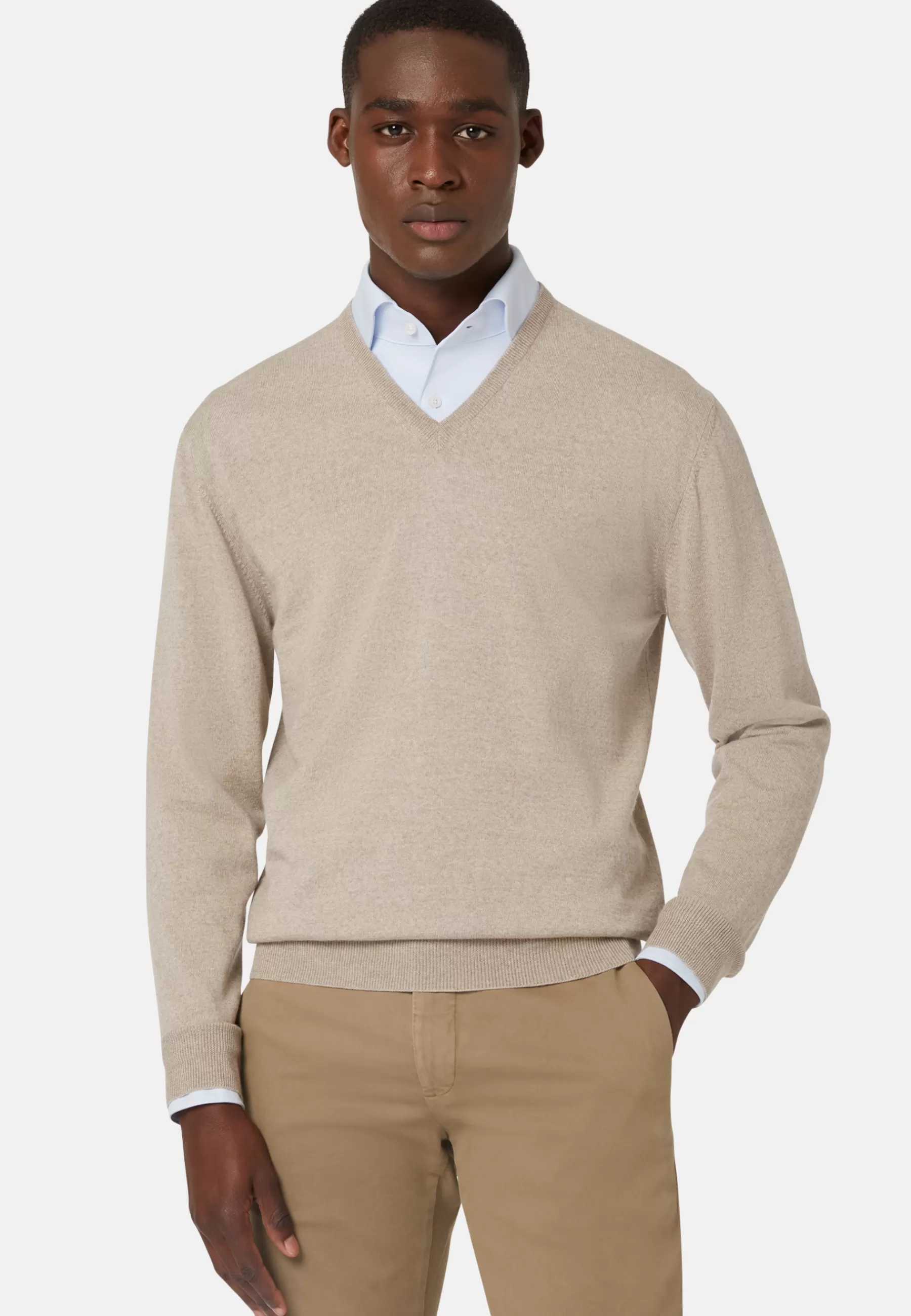 Knitwear^Boggi Milano Merino Wool V-Neck Jumper Sand