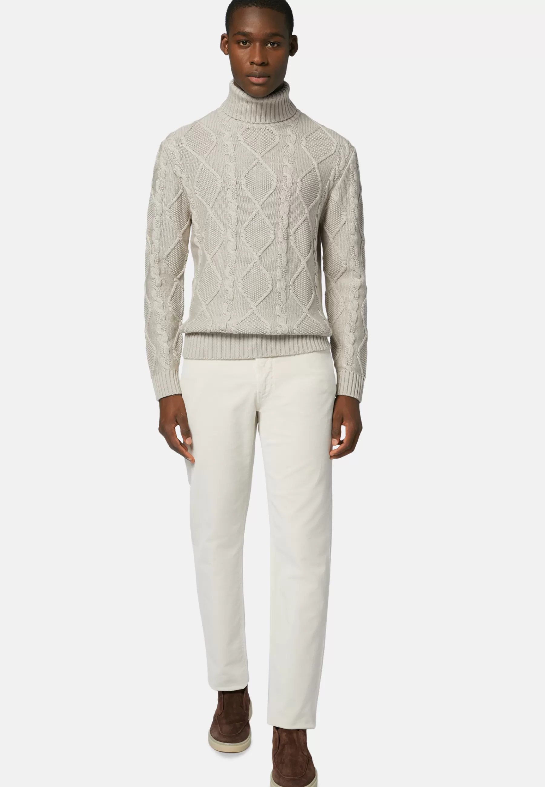 Knitwear^Boggi Milano Turtleneck Jumper in Merino Wool Sand