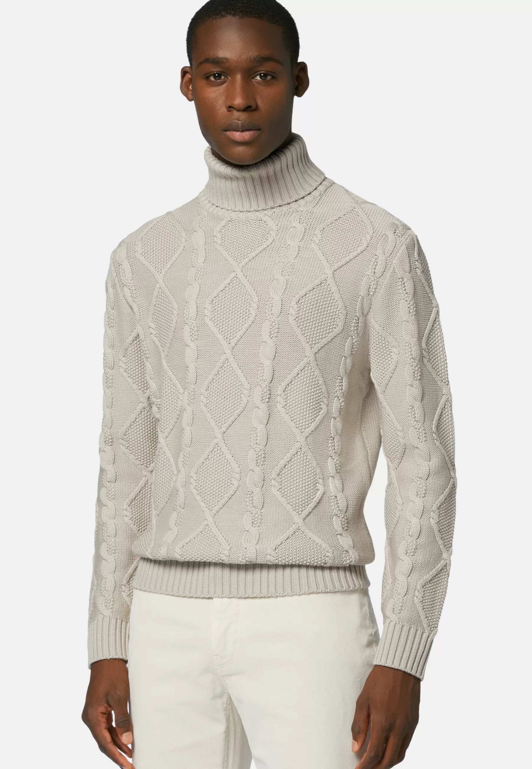 Knitwear^Boggi Milano Turtleneck Jumper in Merino Wool Sand