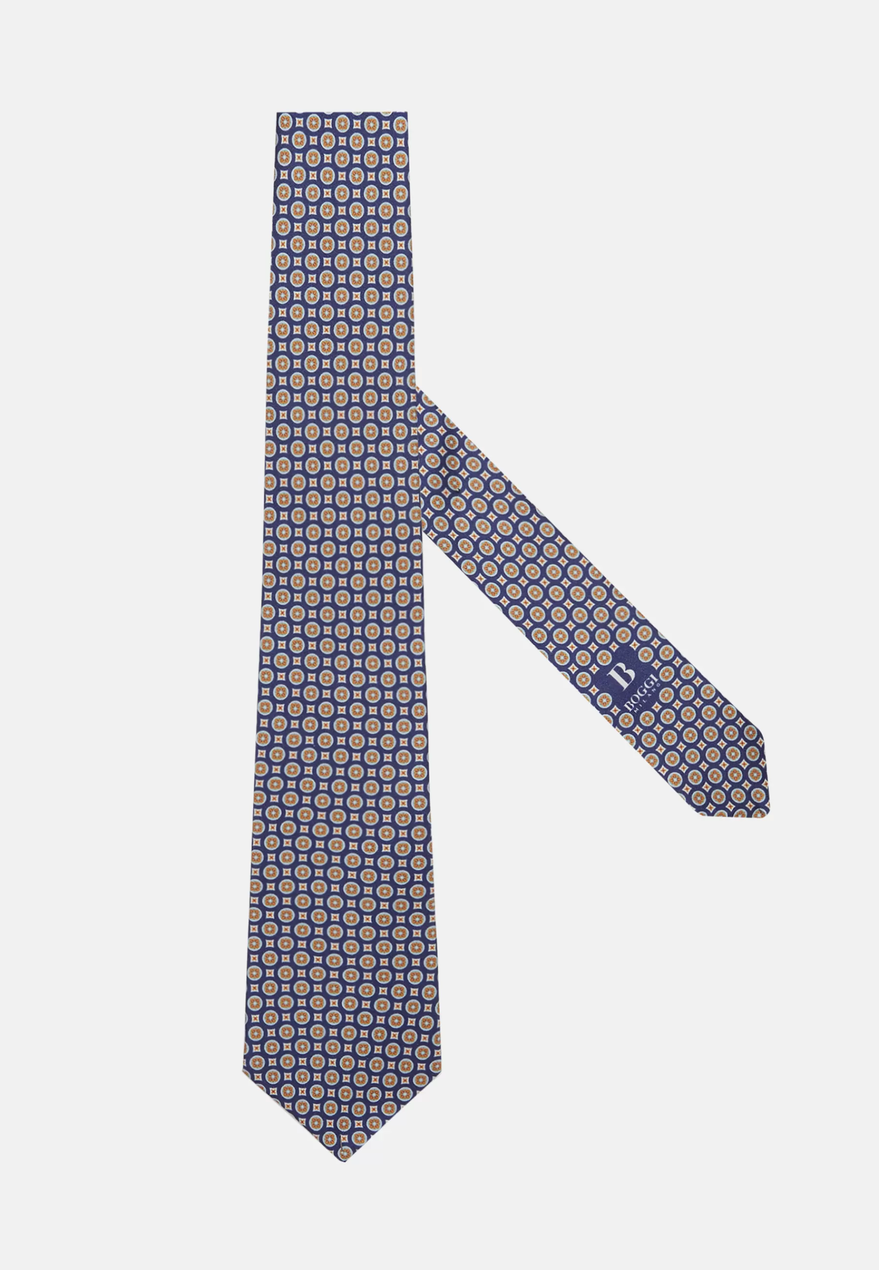 Ties^Boggi Milano Silk Tie with Medallion Motifs Blue