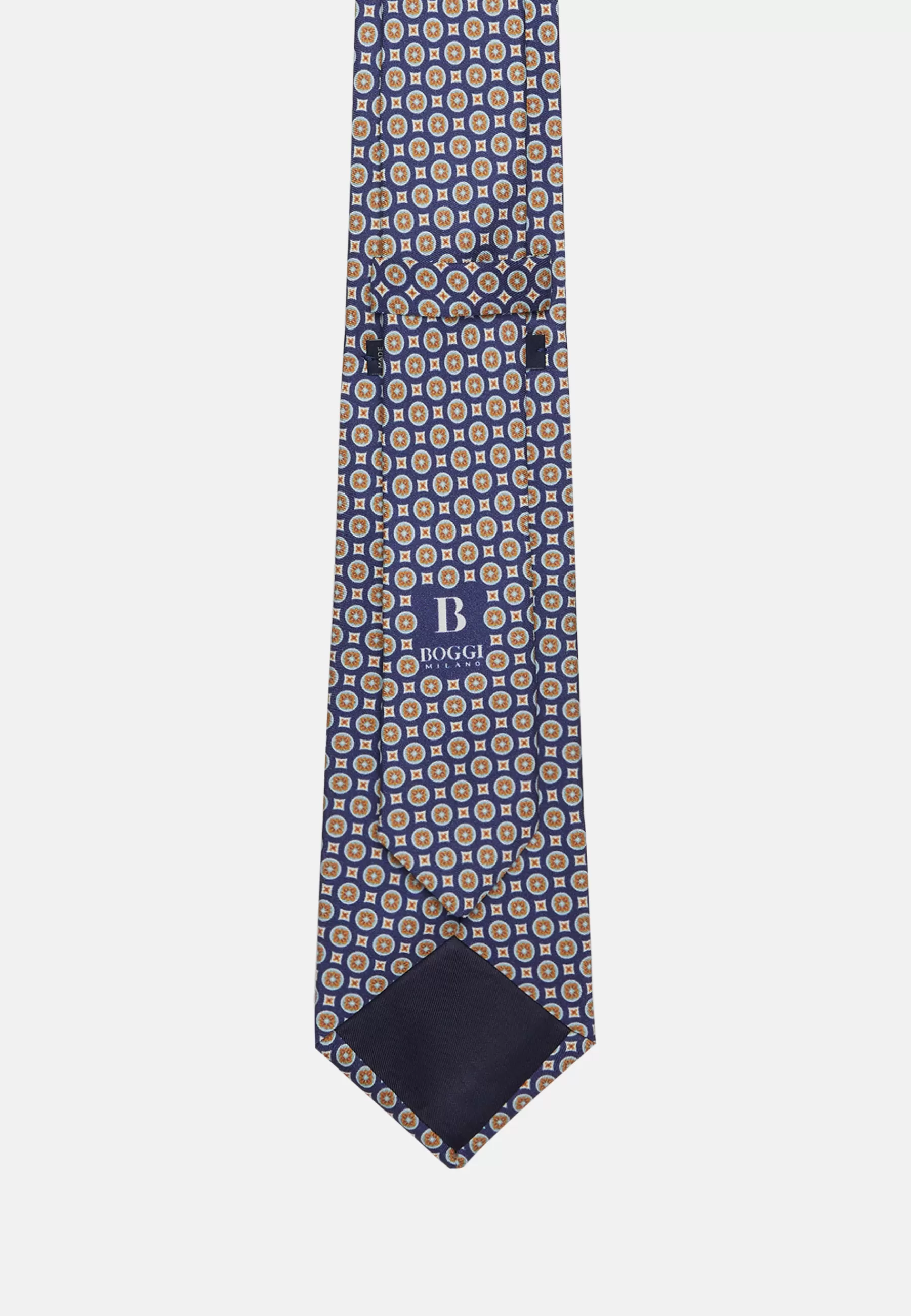 Ties^Boggi Milano Silk Tie with Medallion Motifs Blue