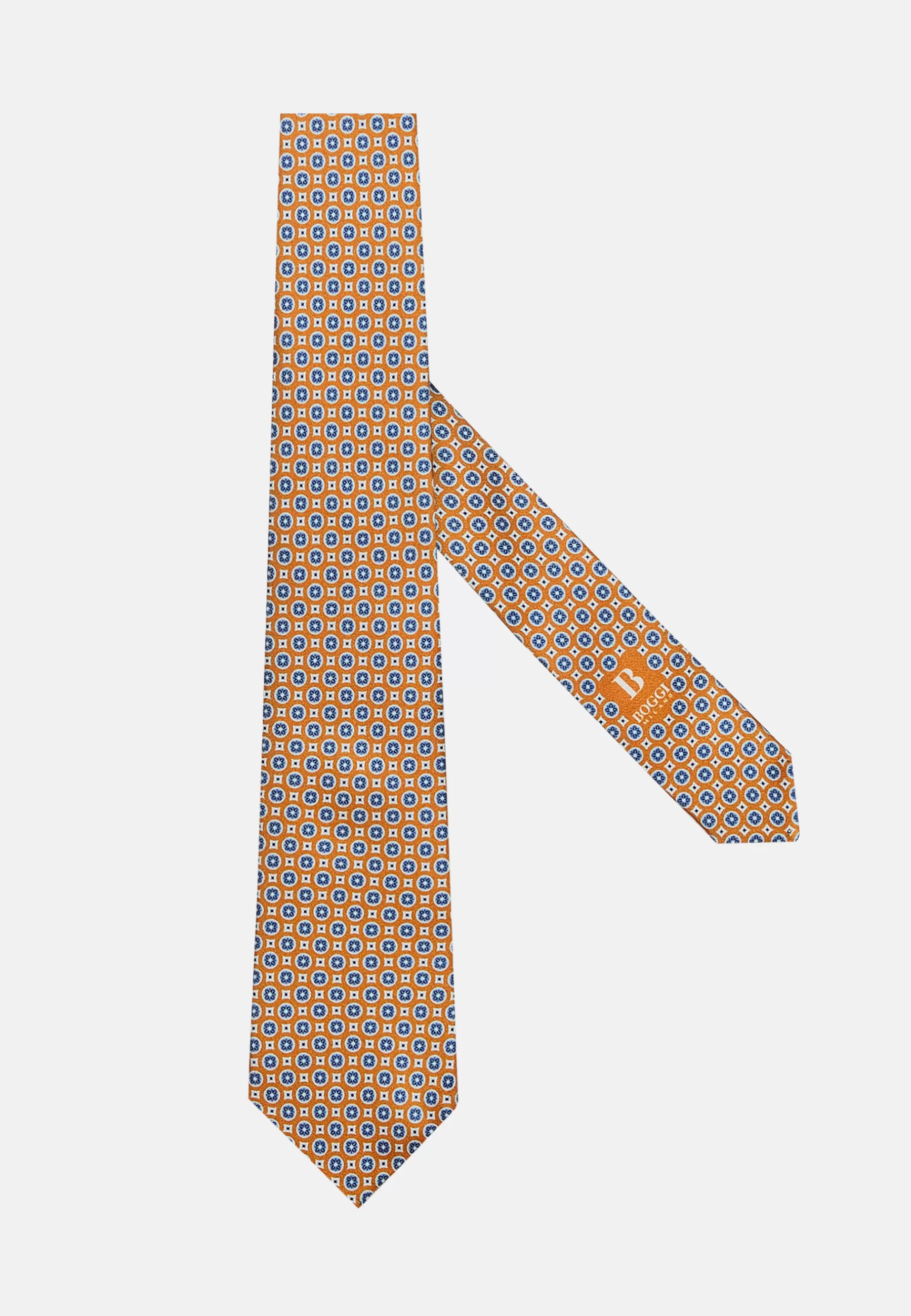 Ties^Boggi Milano Silk Tie with Medallion Motifs Orange