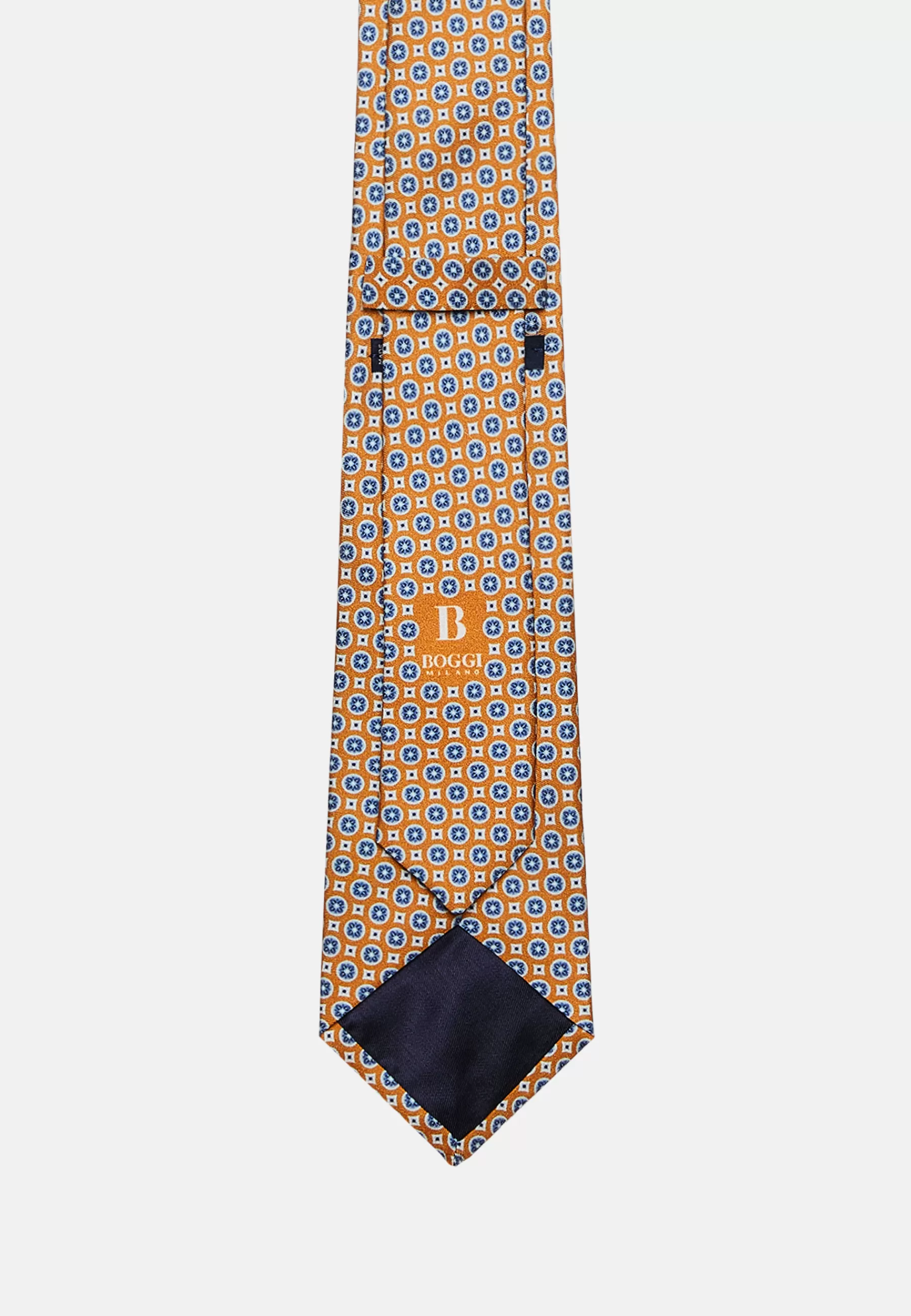 Ties^Boggi Milano Silk Tie with Medallion Motifs Orange