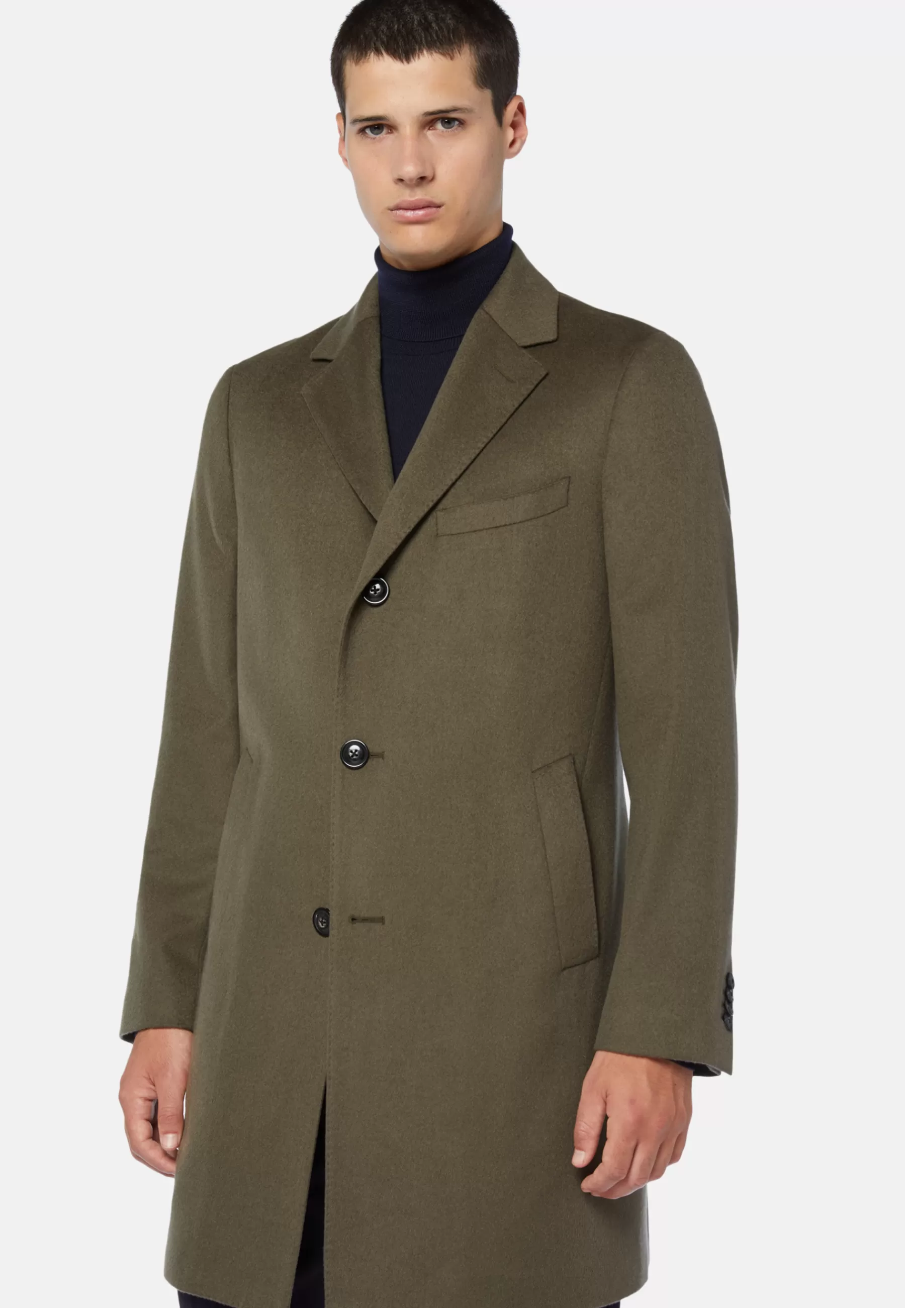 Coats^Boggi Milano Single-breasted coat in pure cashmere. Military Green