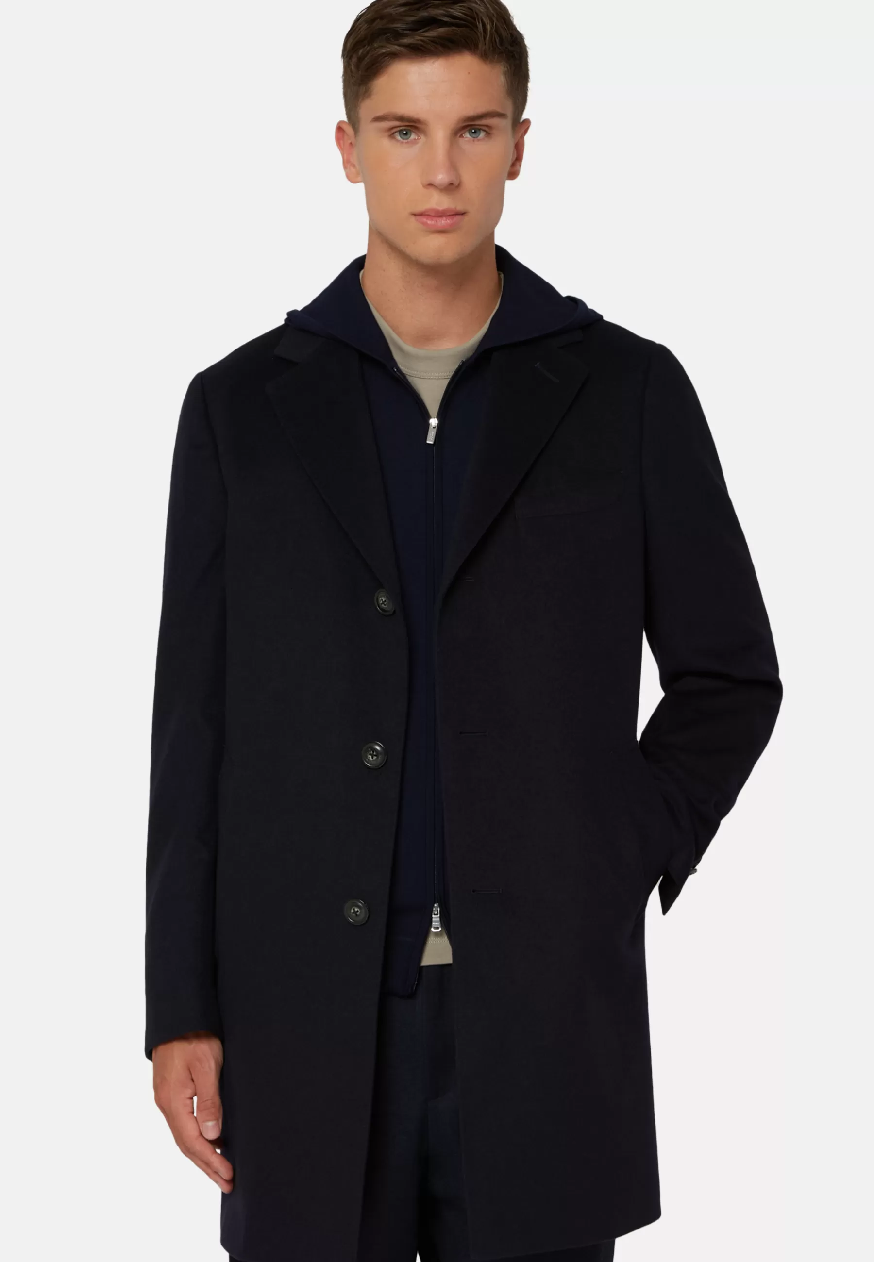 Coats^Boggi Milano Single-breasted coat in pure cashmere Navy blue