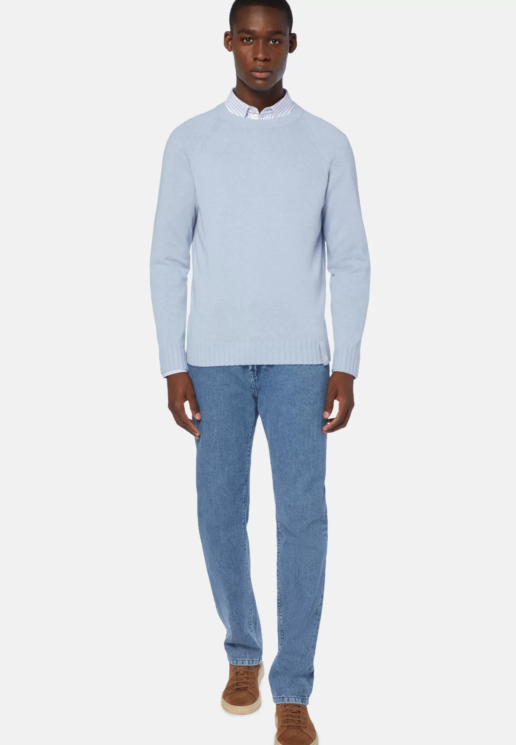 Knitwear^Boggi Milano Sky Blue Crew Neck Jumper In a Cashmere Blend Light Blue