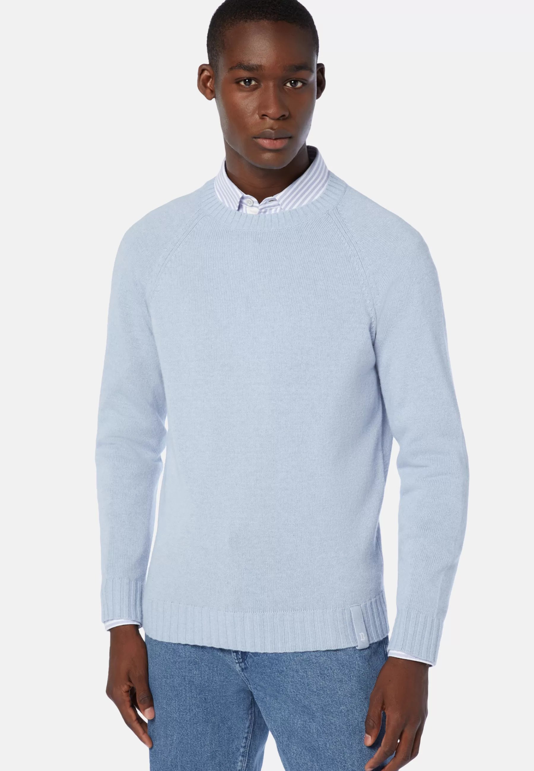 Knitwear^Boggi Milano Sky Blue Crew Neck Jumper In a Cashmere Blend Light Blue