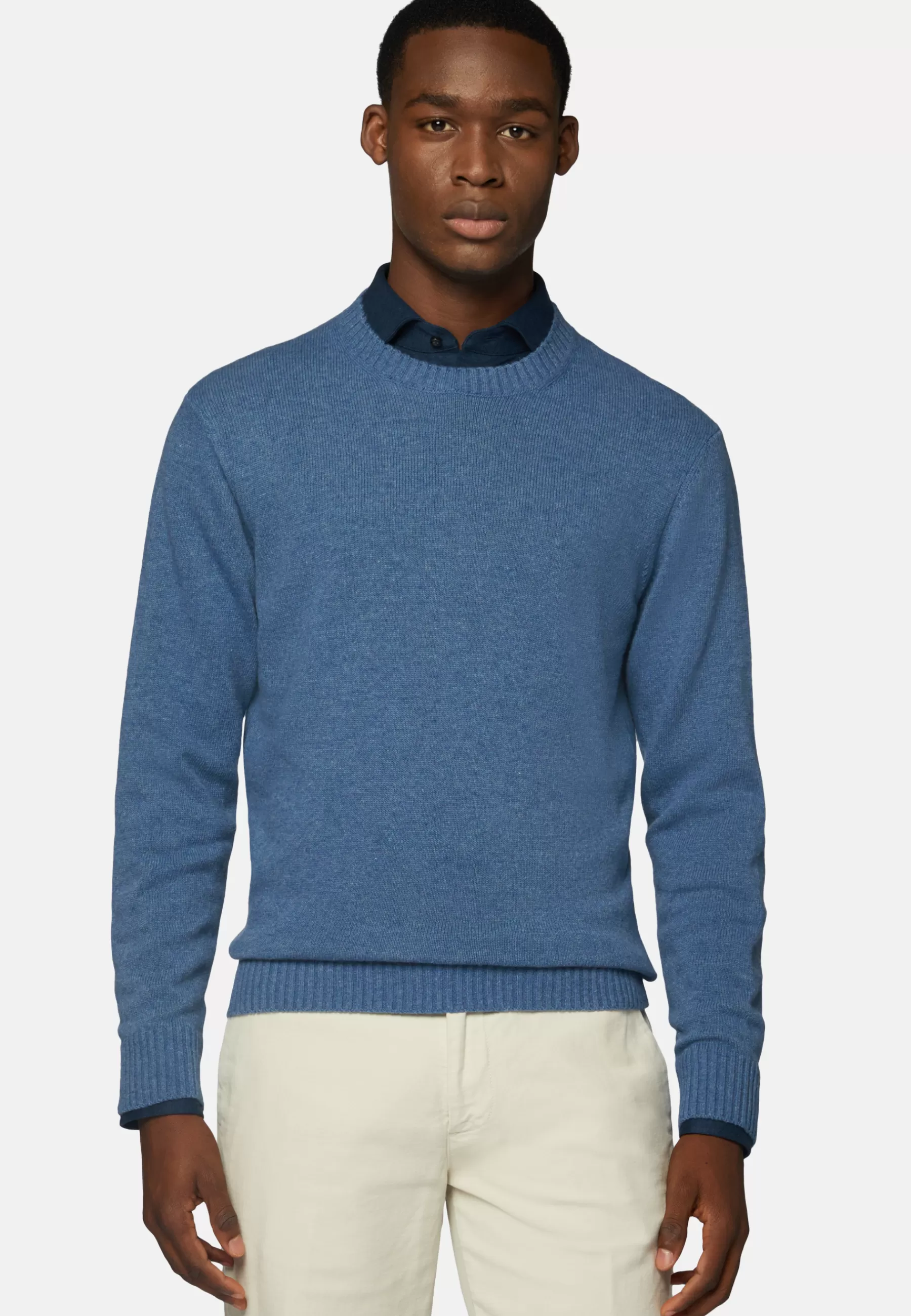 Knitwear^Boggi Milano Sky Blue Crew Neck Jumper In a Cashmere Blend Light Blu