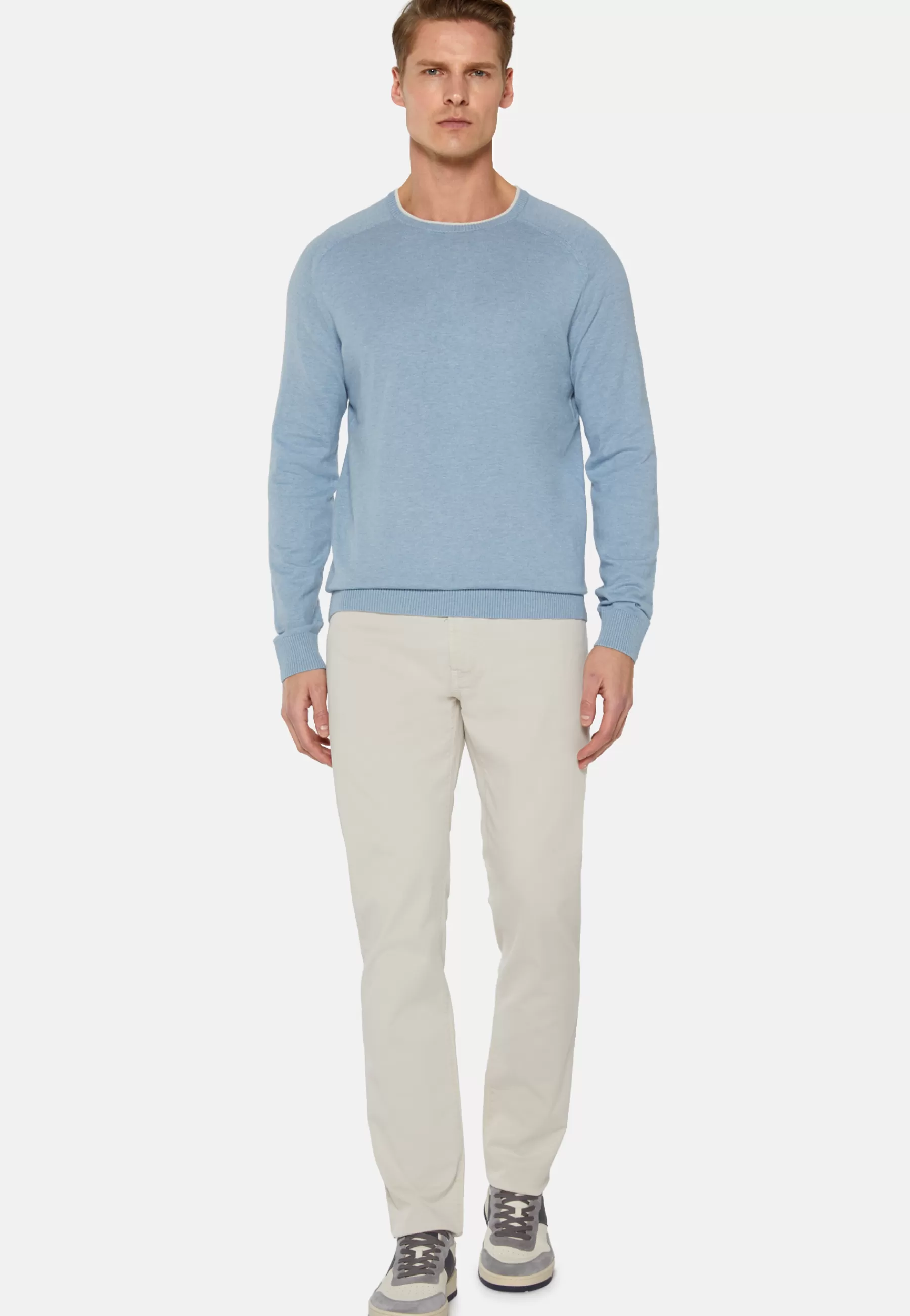 Knitwear^Boggi Milano Sky Blue Crew Neck Jumper in Cotton, Silk and Cashmere Light Blue