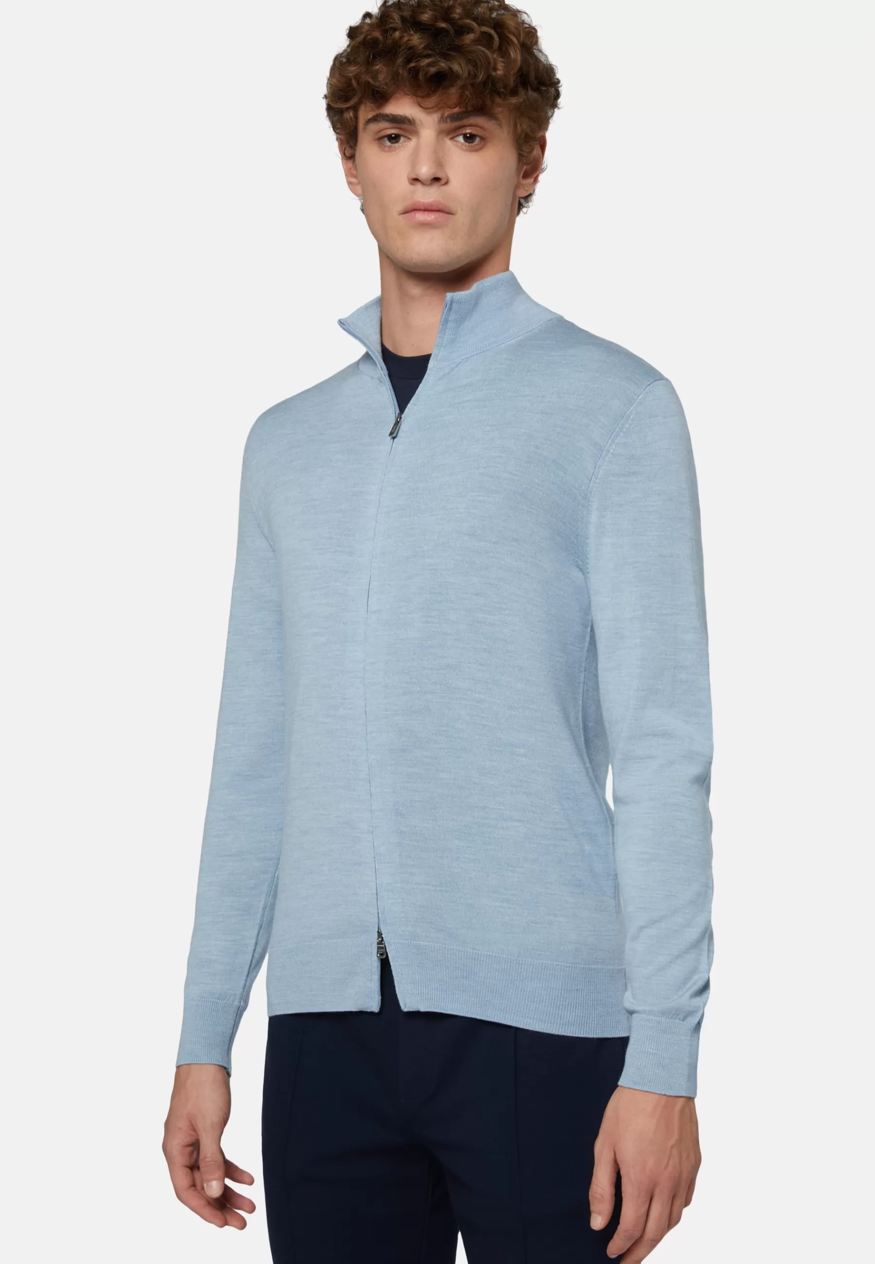 Knitwear^Boggi Milano Sky Blue Full Zip Jumper In Merino Wool Light Blue