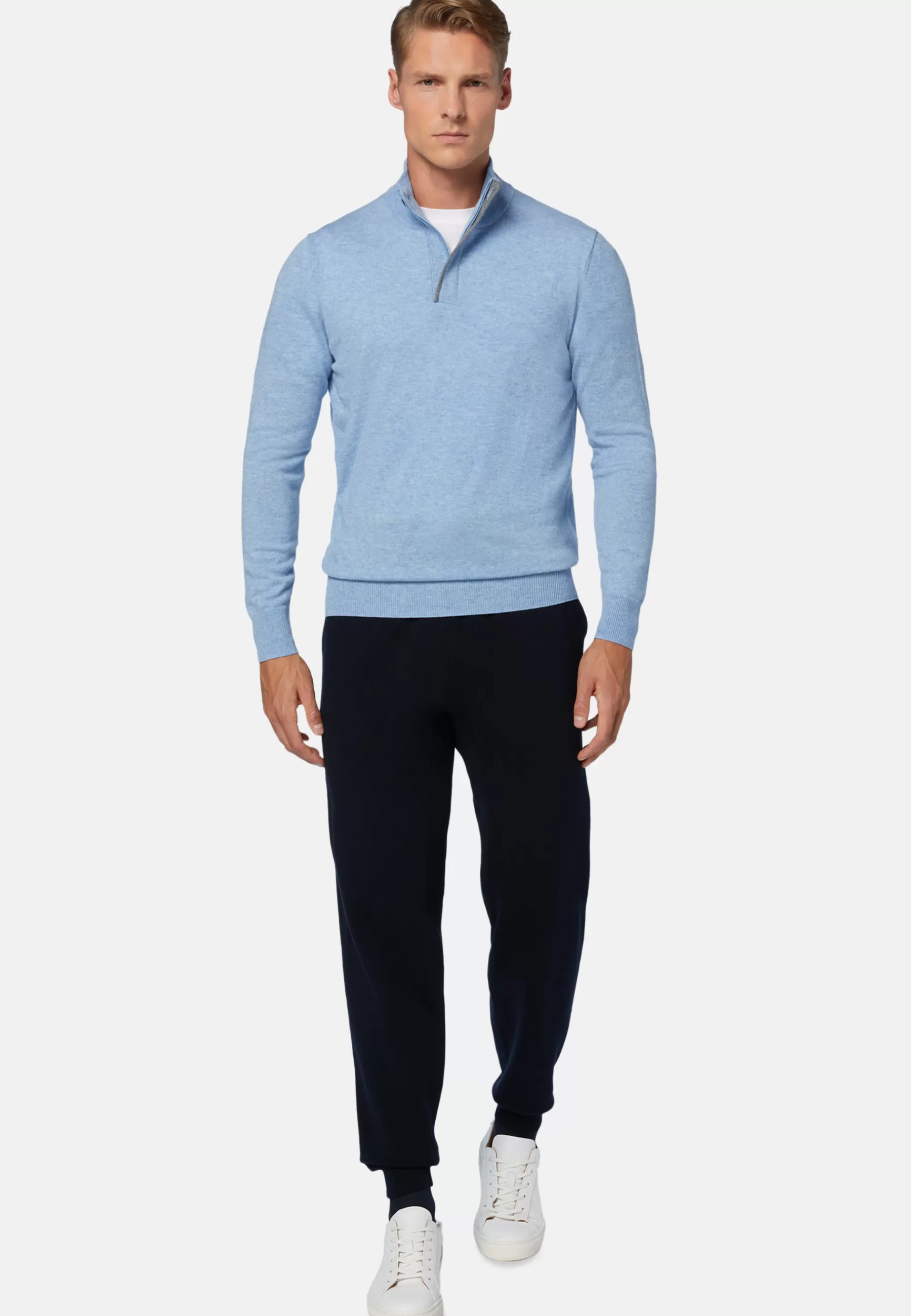 Knitwear^Boggi Milano Sky Blue Half-Zip Jumper In Wool and Cashmere Light Blu