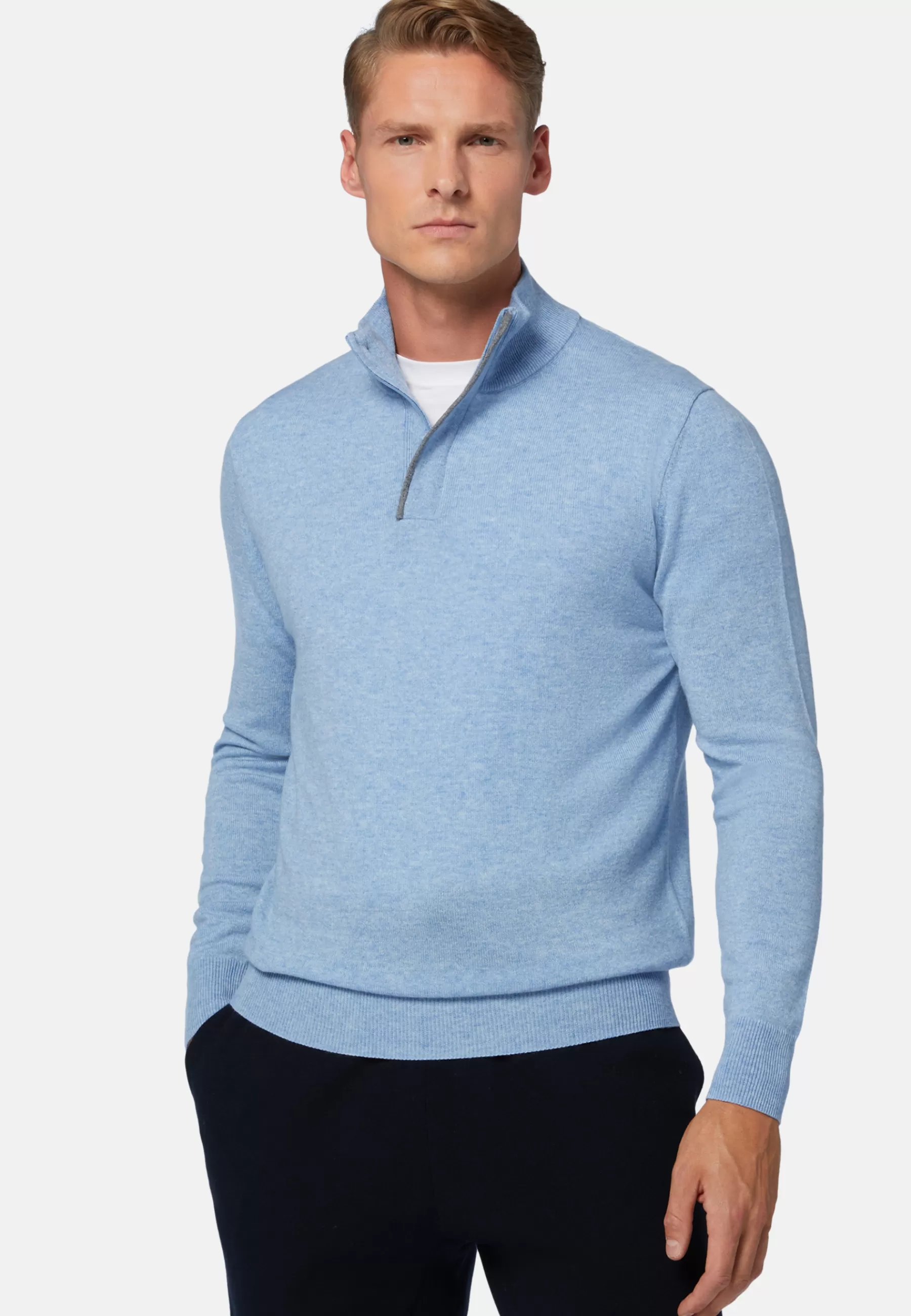 Knitwear^Boggi Milano Sky Blue Half-Zip Jumper In Wool and Cashmere Light Blu