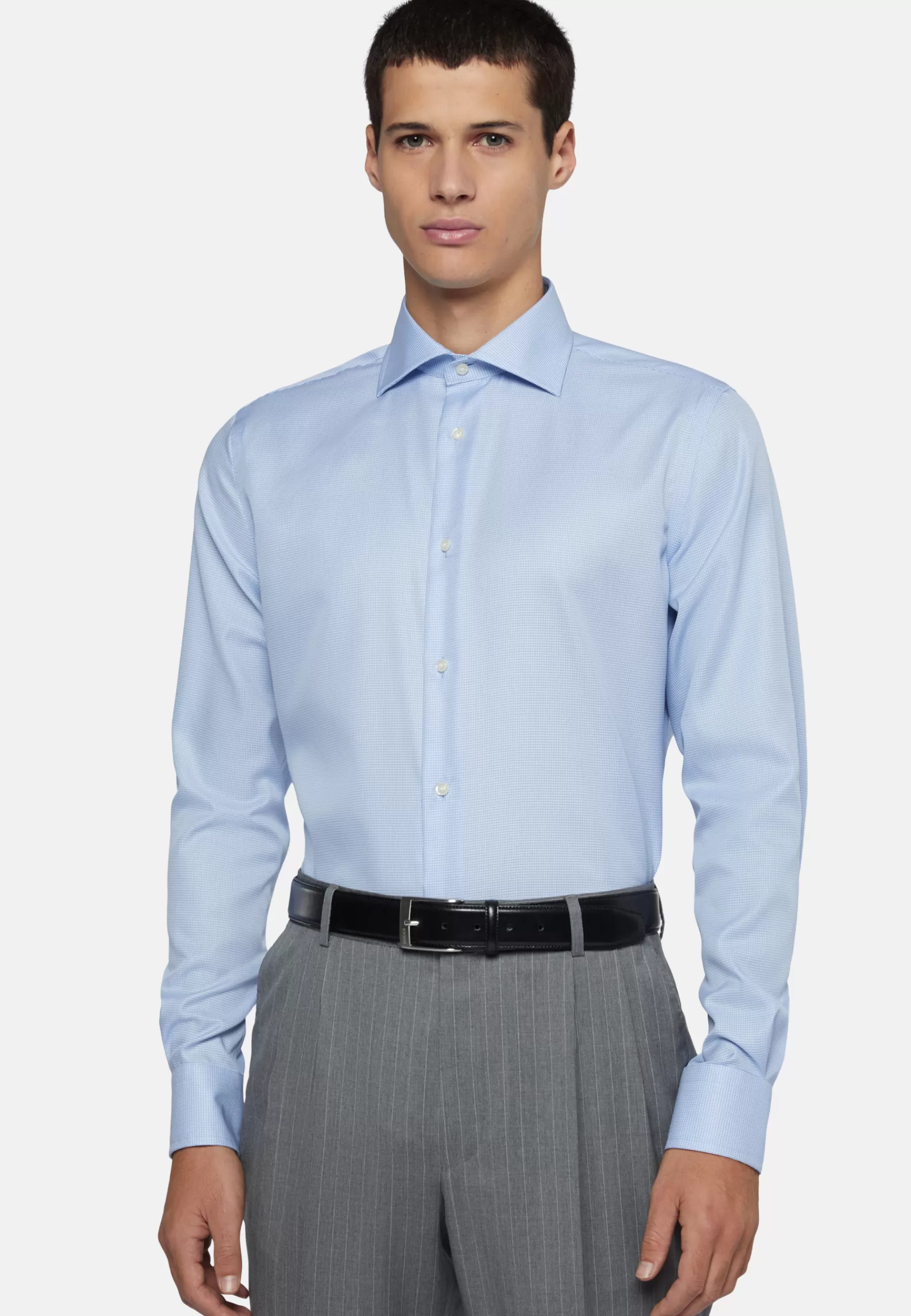 Dress Shirts^Boggi Milano Sky Blue Houndstooth Cotton Shirt, Regular Light Blue