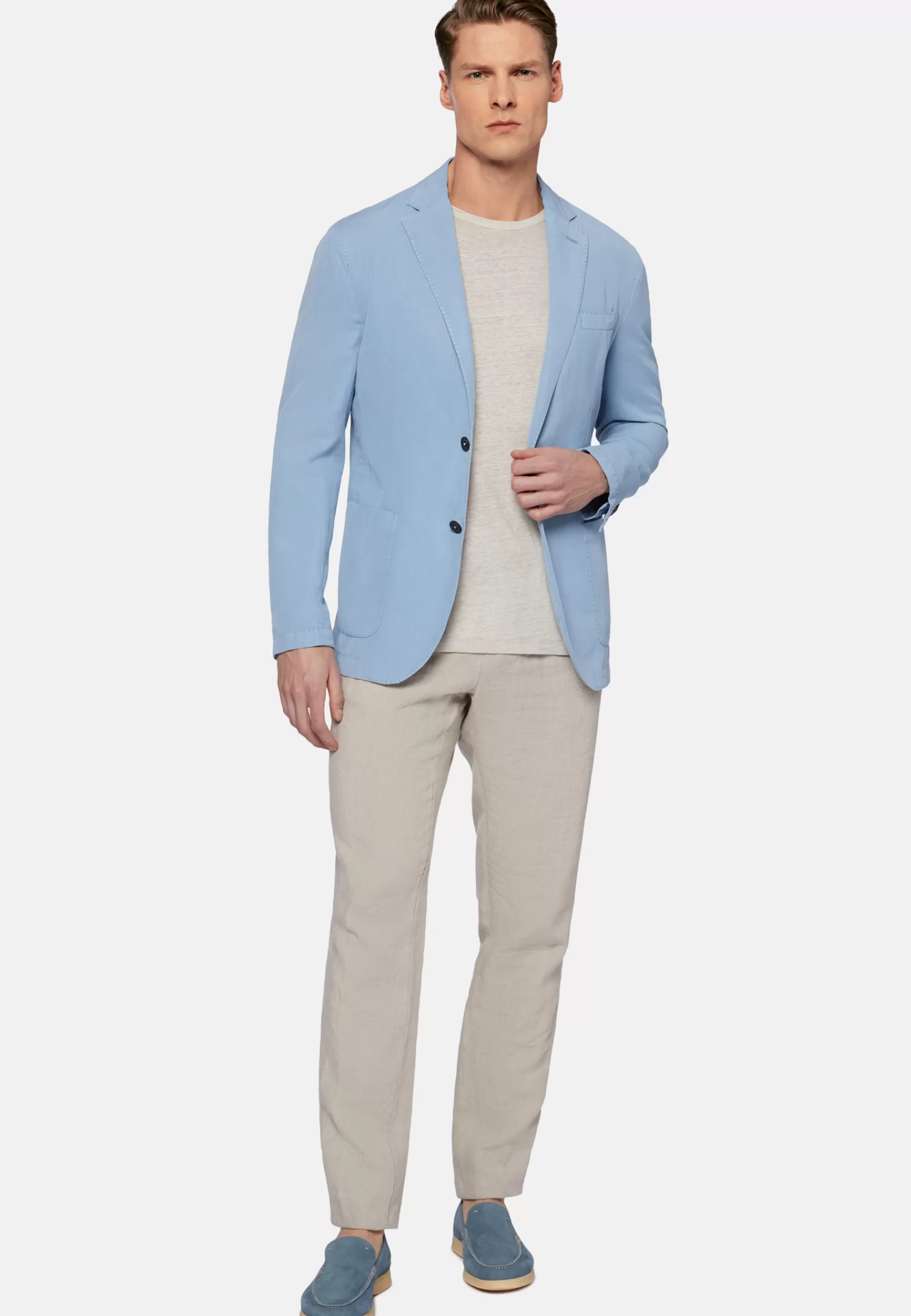 Blazers^Boggi Milano Sky Blue Jacket In Tencel/Linen/Cotton Light Blue