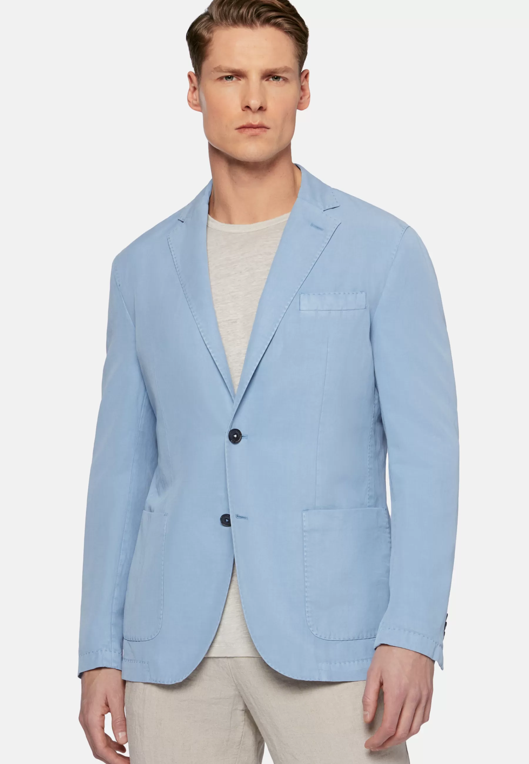 Blazers^Boggi Milano Sky Blue Jacket In Tencel/Linen/Cotton Light Blue