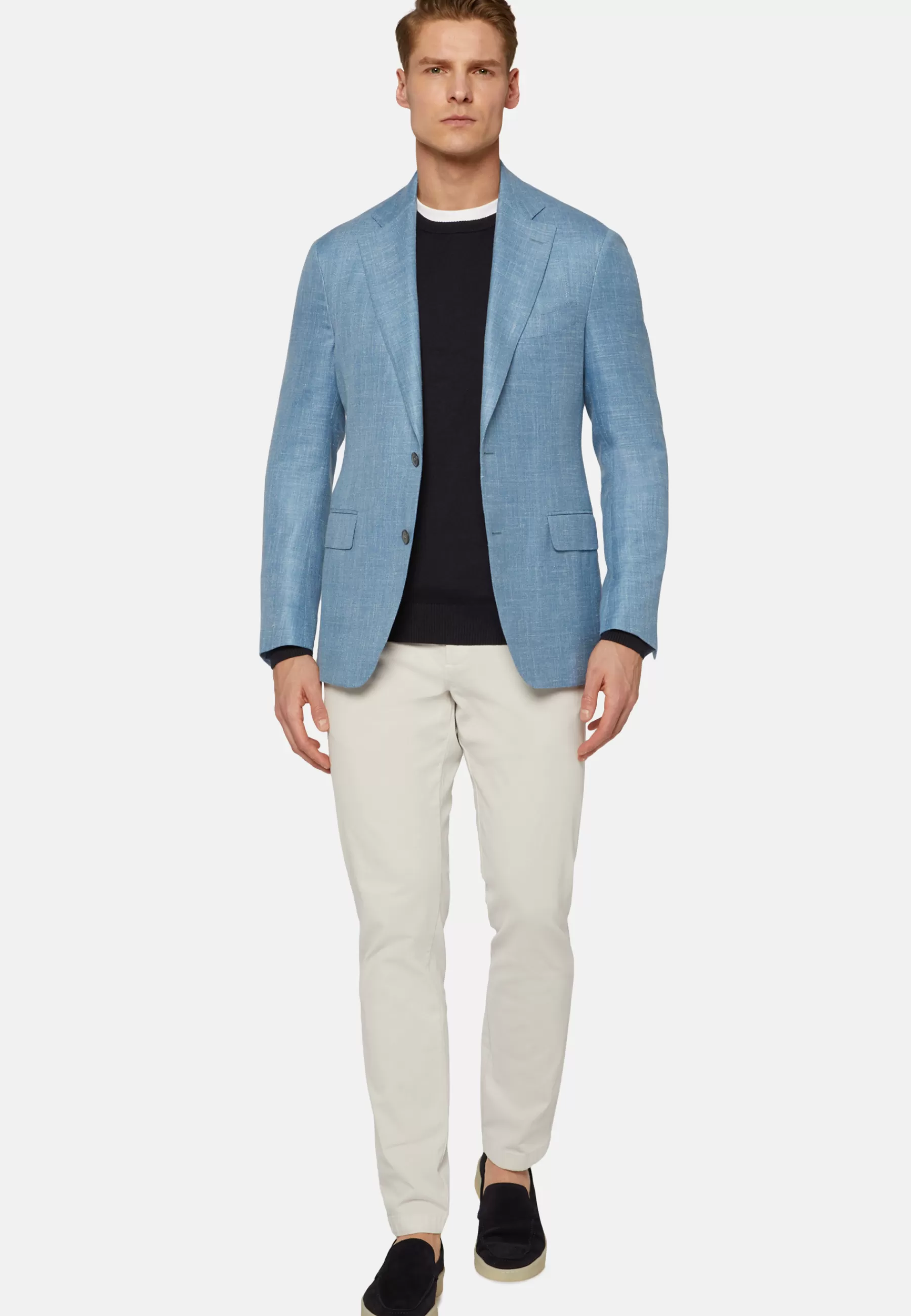 Blazers^Boggi Milano Sky Blue Jacket In Wool, Silk And Linen Light Blue