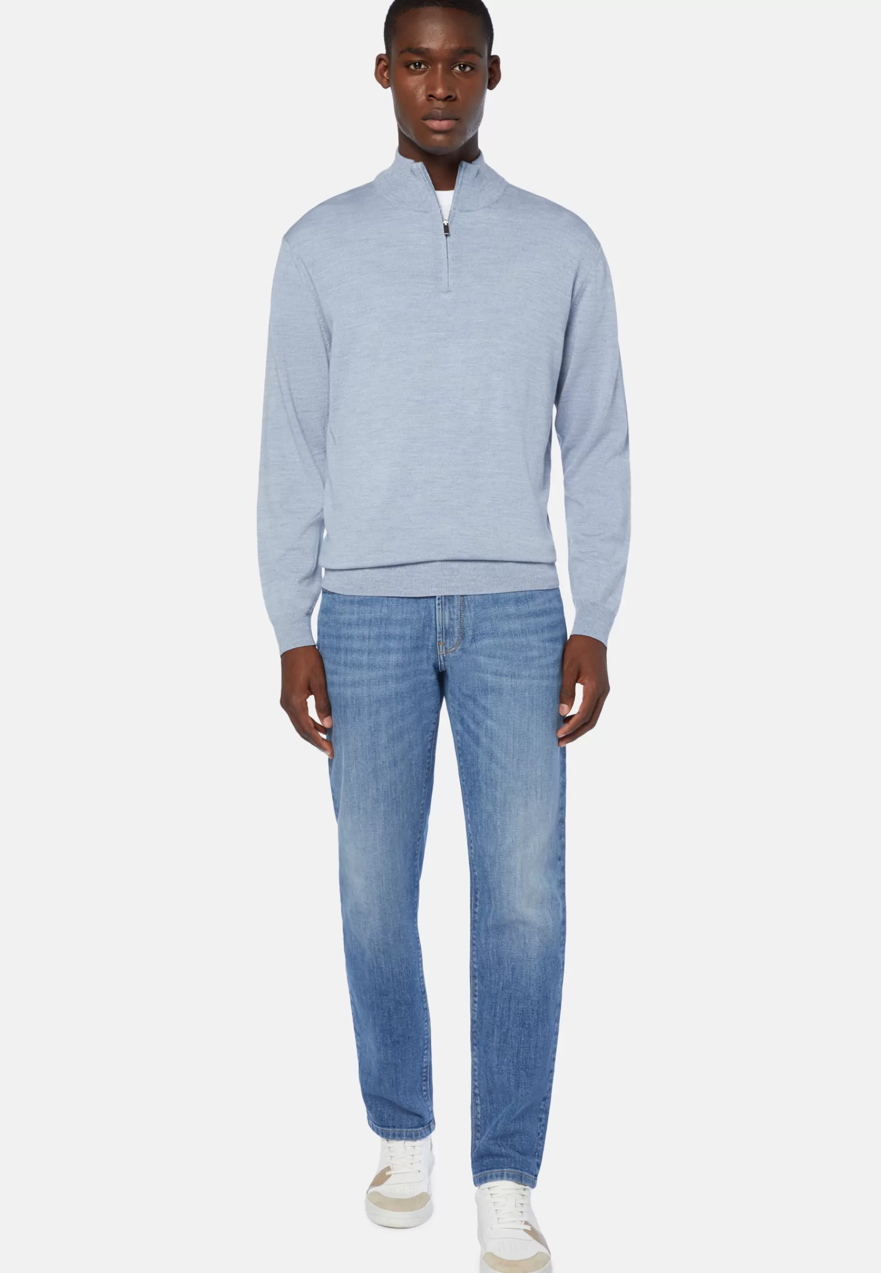 Knitwear^Boggi Milano Sky Blue Merino Wool Half-Zip Jumper Light Blue