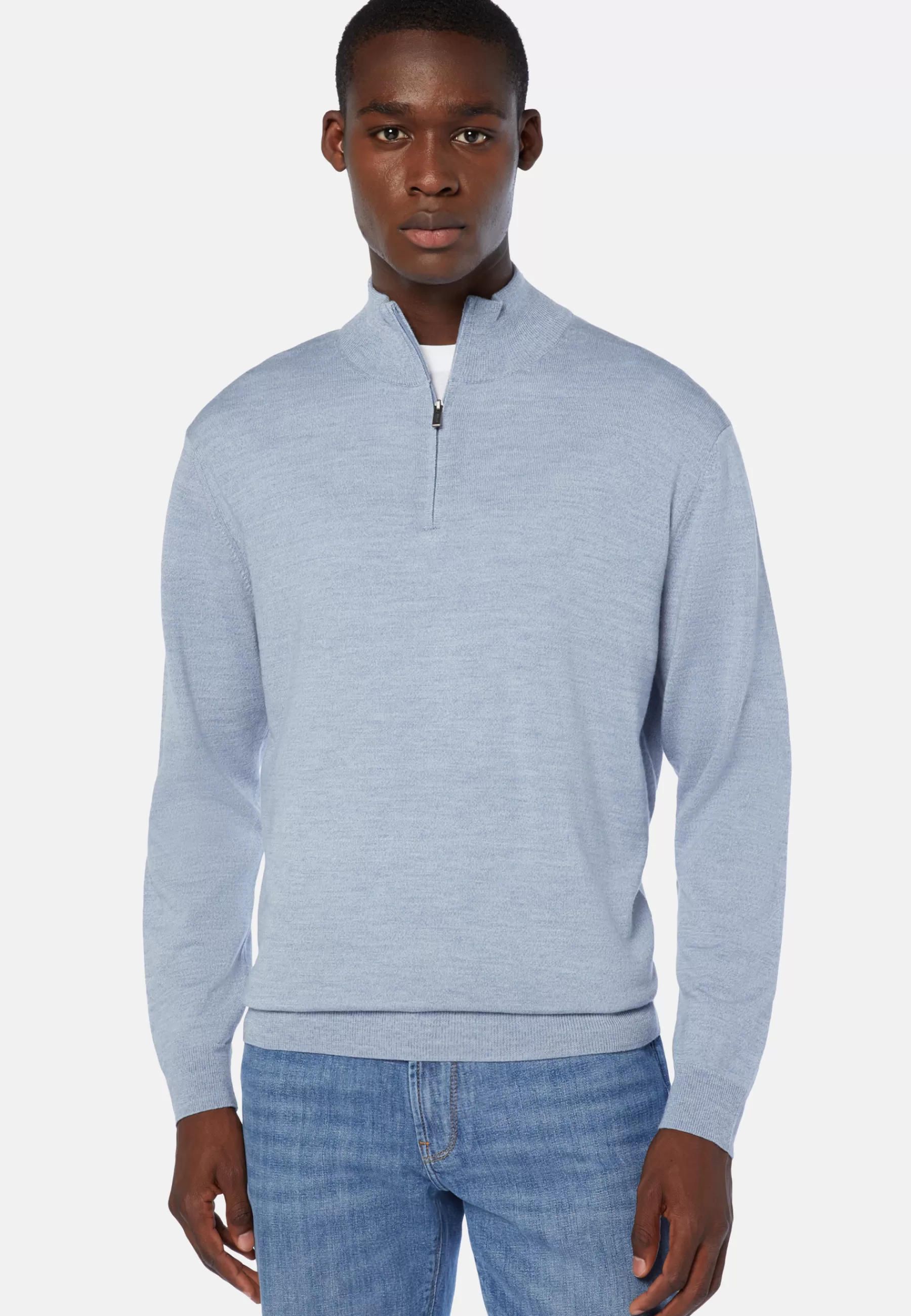 Knitwear^Boggi Milano Sky Blue Merino Wool Half-Zip Jumper Light Blue