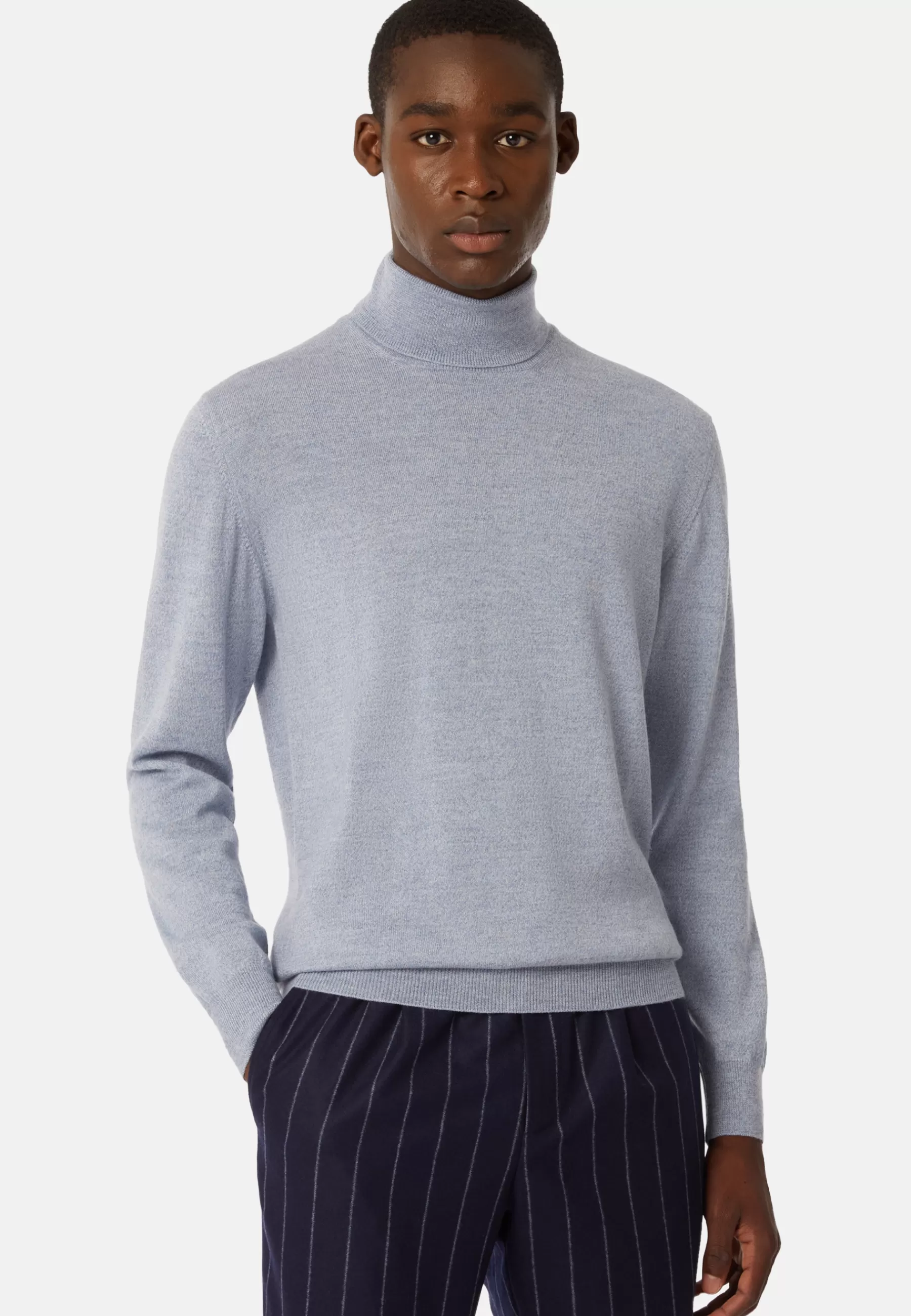 Knitwear^Boggi Milano Sky Blue Merino Wool Polo Neck Jumper Light Blue