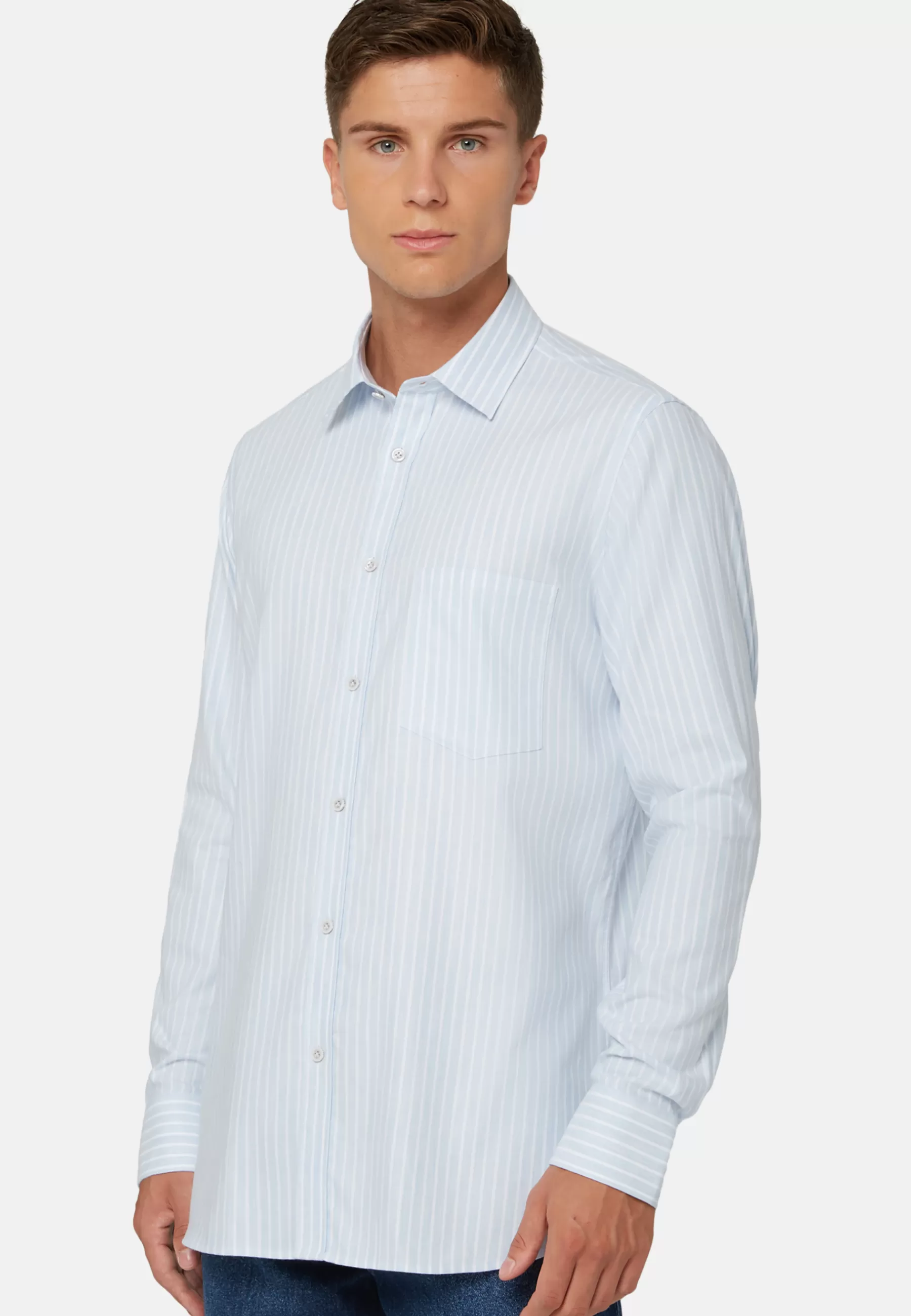 Casual Shirts^Boggi Milano Sky Blue Striped Cotton Tencel Shirt Regular Light Blue