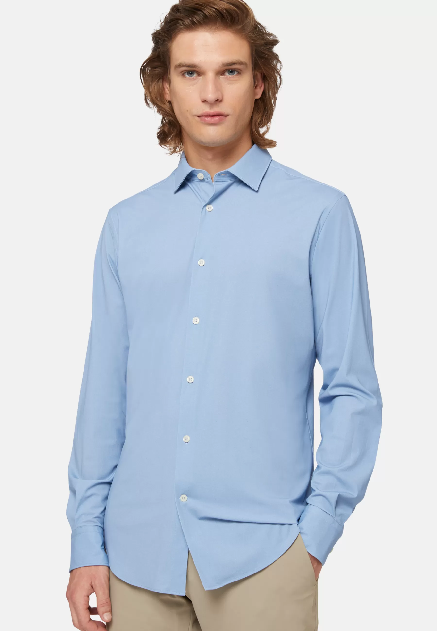 Casual Shirts^Boggi Milano Slim Fit Blue Shirt in Stretch Nylon Medium Blue