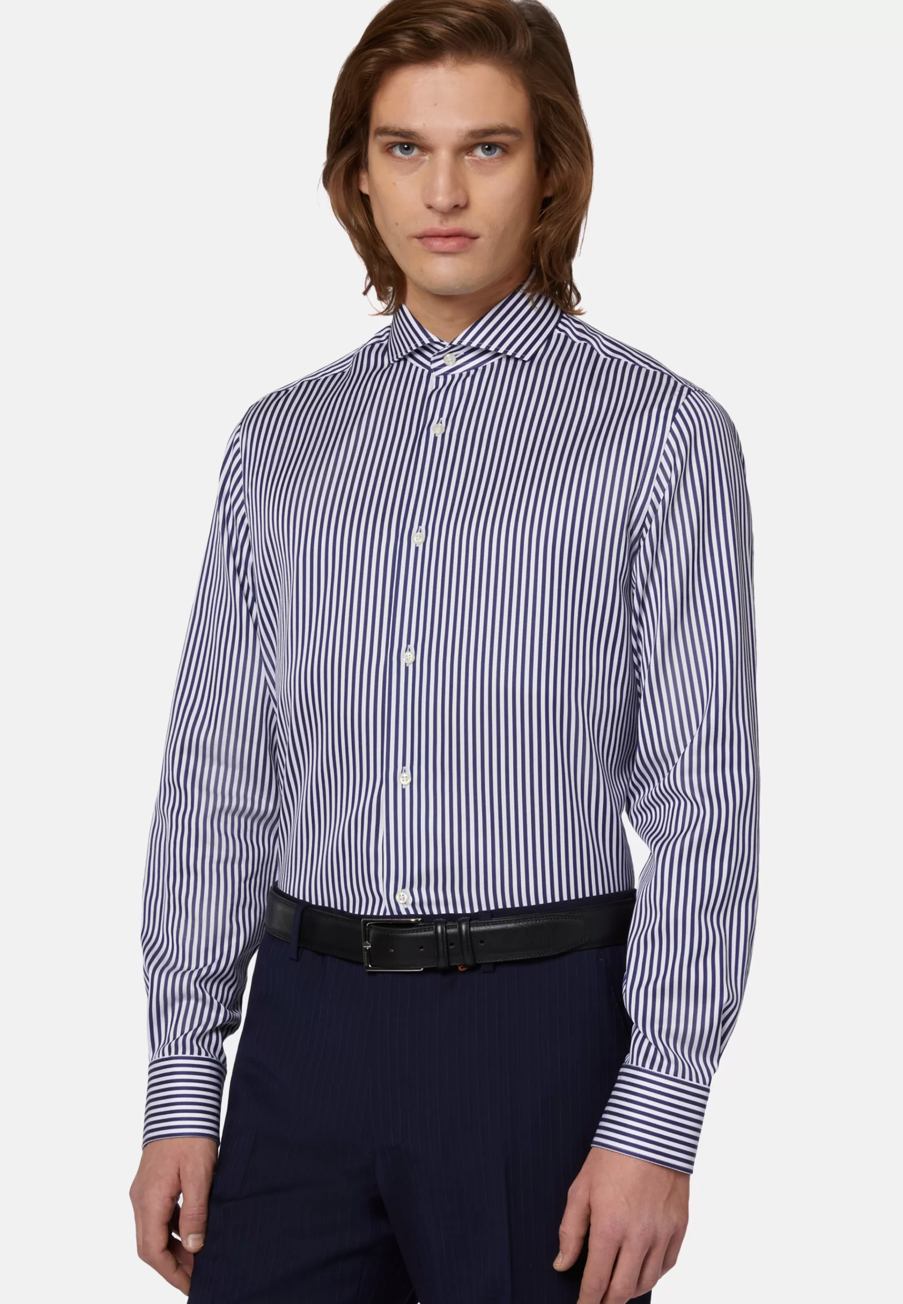 Dress Shirts^Boggi Milano Slim Fit Blue Striped Cotton Twill Shirt Navy blue