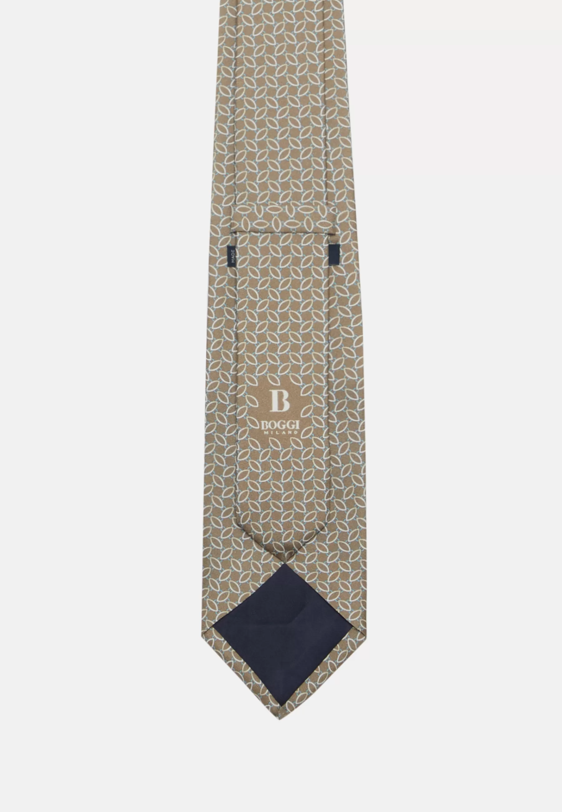 Ties^Boggi Milano Stirrup Pattern Silk Tie Taupe