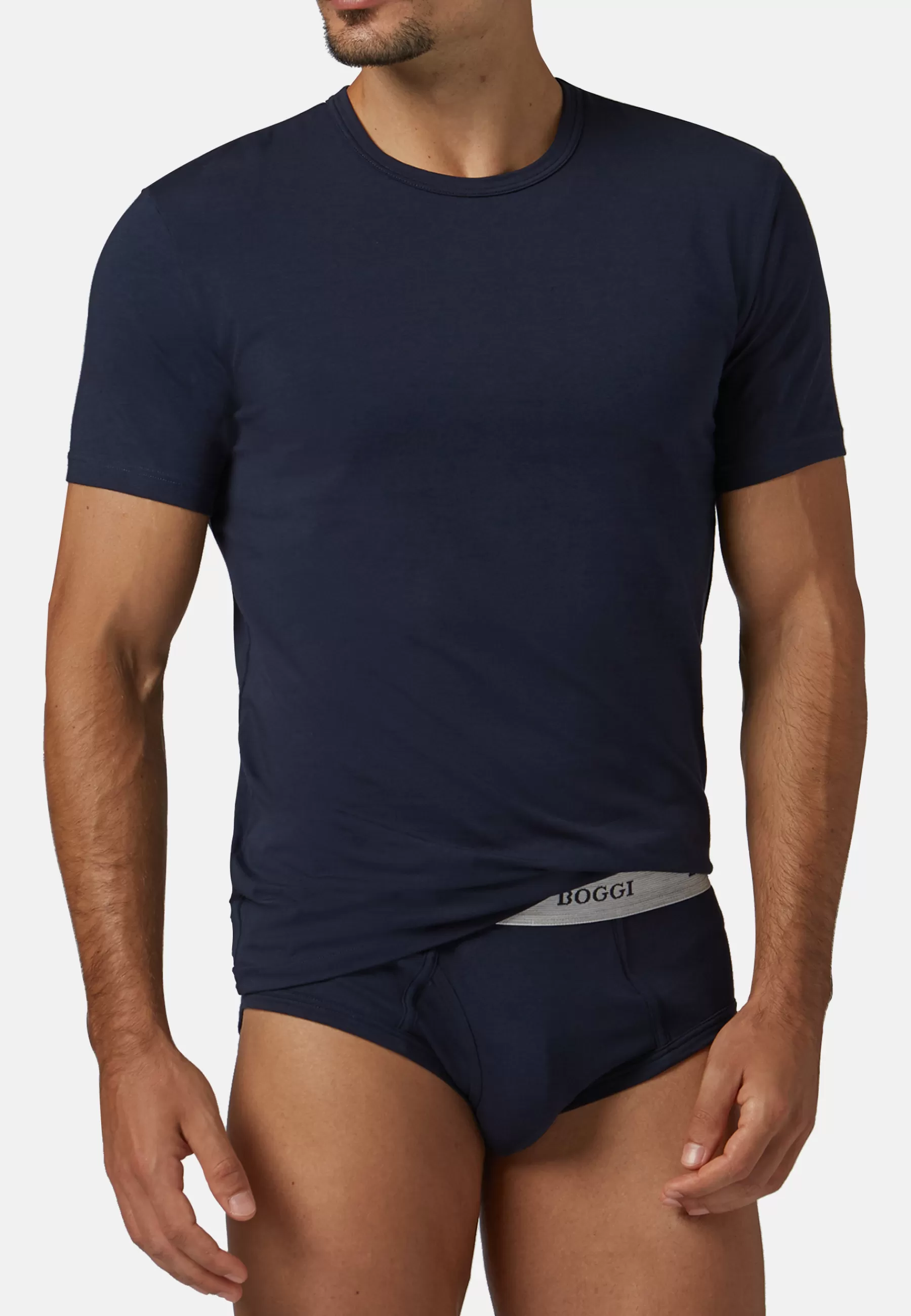 Underwear and Pajamas^Boggi Milano Stretch Cotton Jersey T-shirt Navy blue