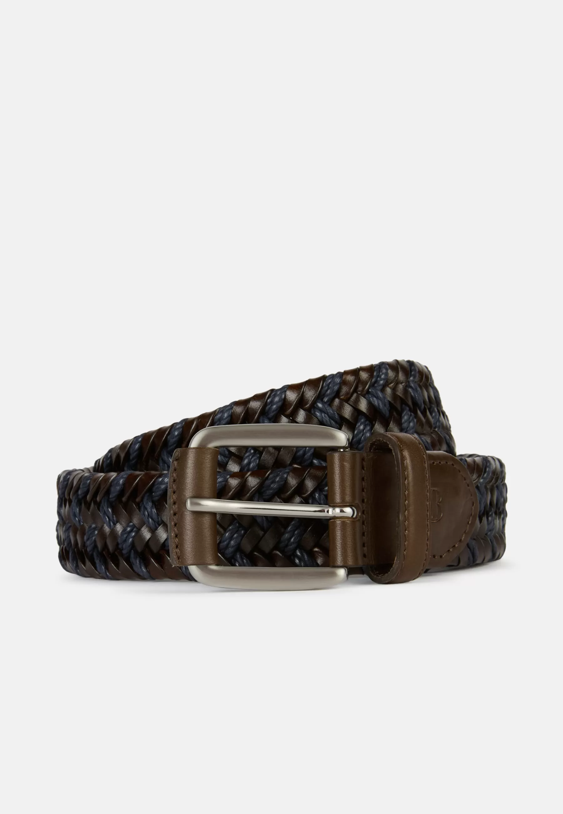 Belts^Boggi Milano Stretch Leather/Fabric Woven Belt Brown