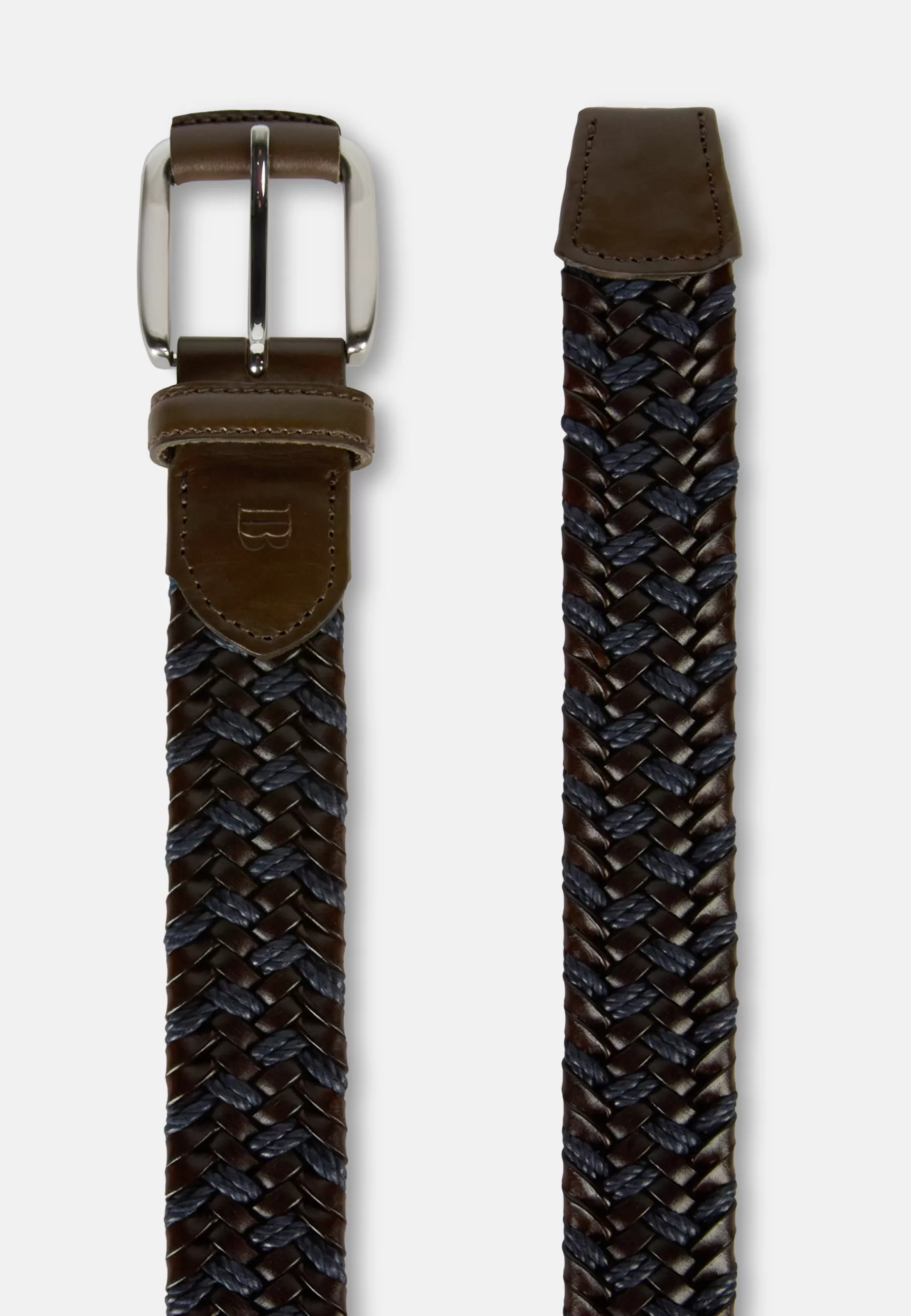 Belts^Boggi Milano Stretch Leather/Fabric Woven Belt Brown