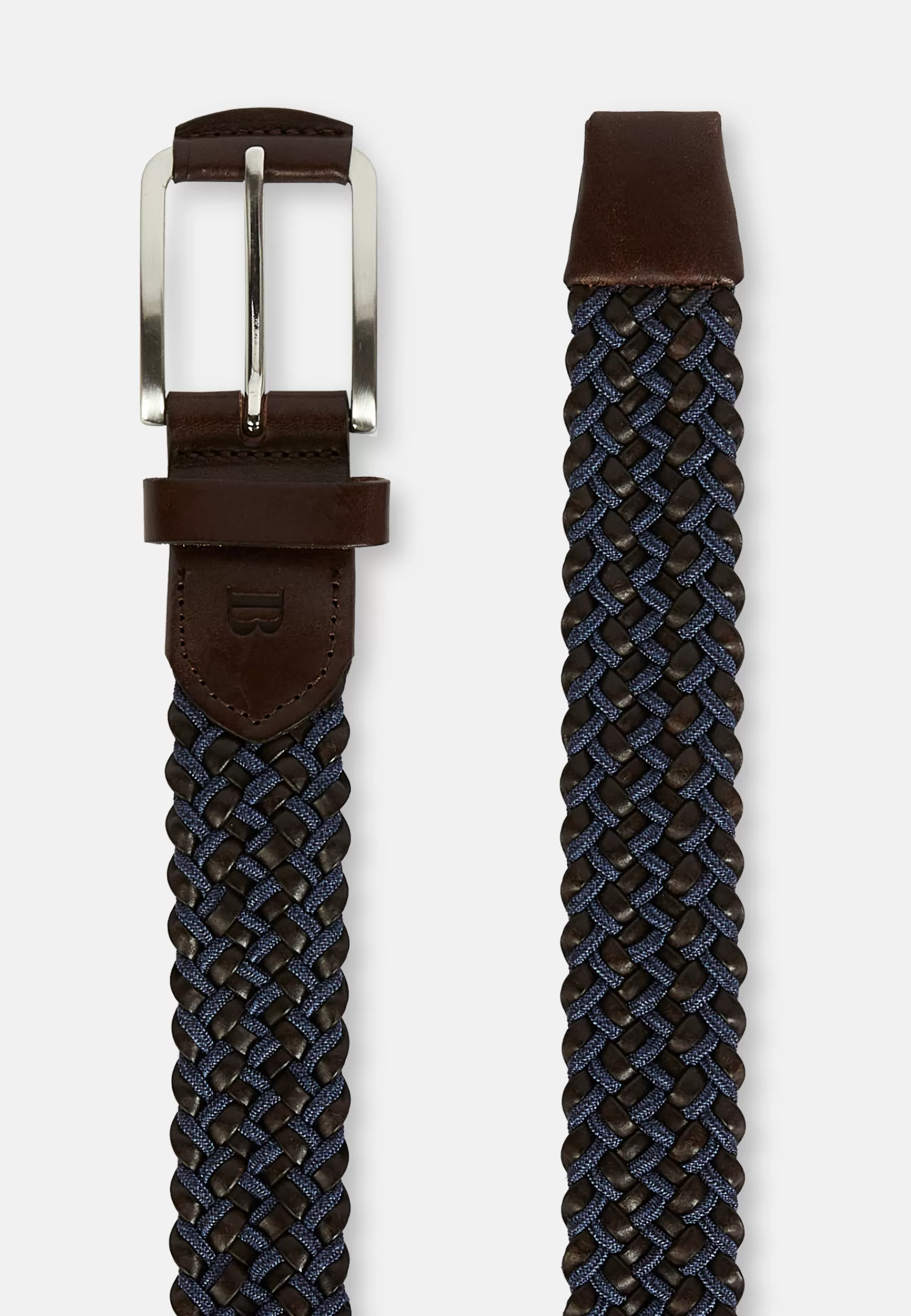 Belts^Boggi Milano Stretch Leather/Fabric Woven Belt Brown