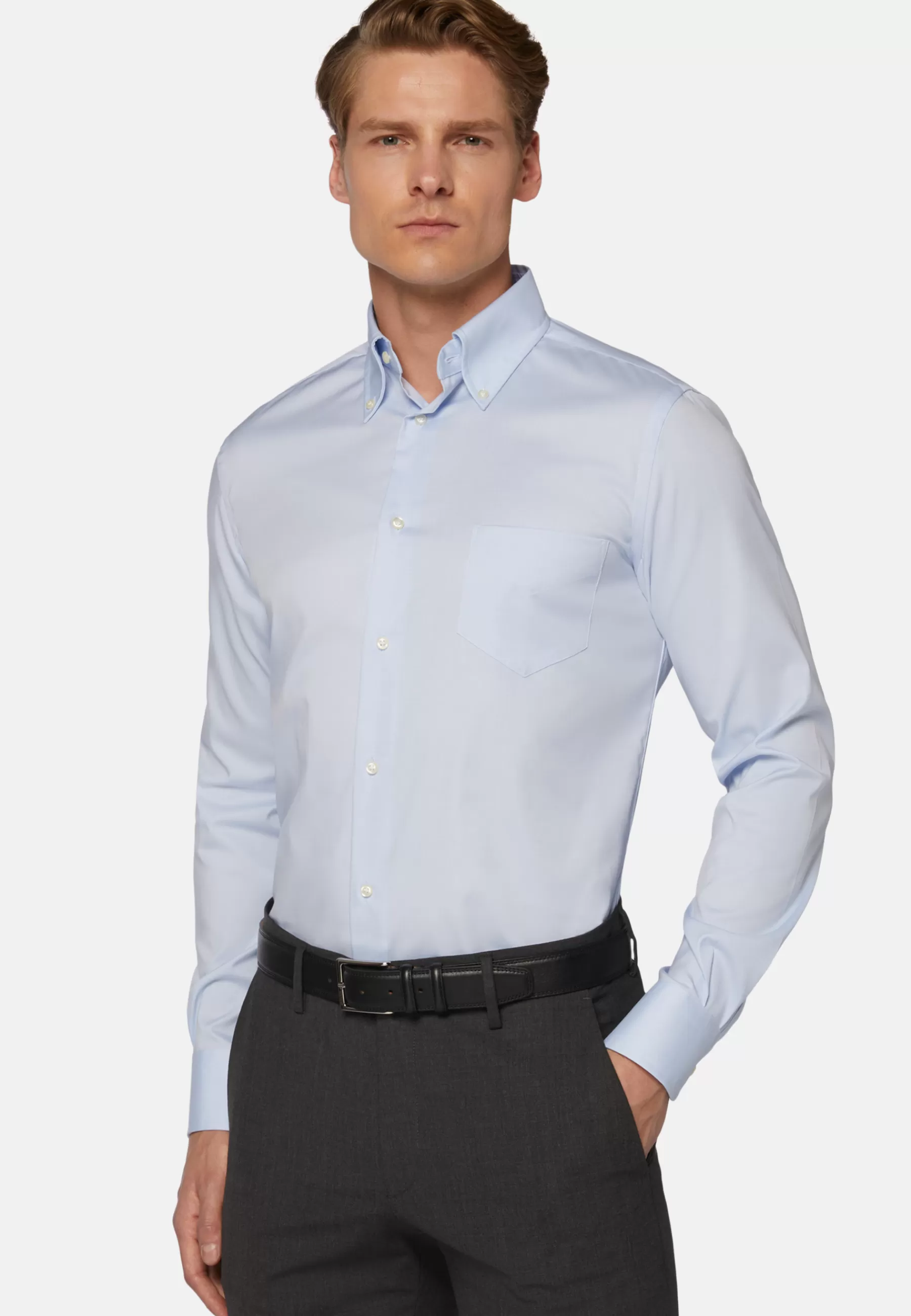 Dress Shirts | Must-Have^Boggi Milano Stretch P.Point Boston Collar Shirt Regular Fit Light blue