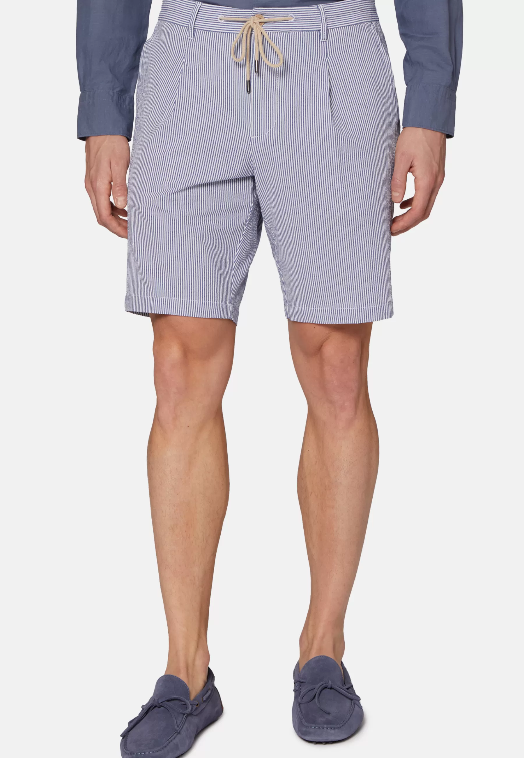 Bermuda^Boggi Milano Summer Bermuda Shorts in Stretch Seersucker Blue