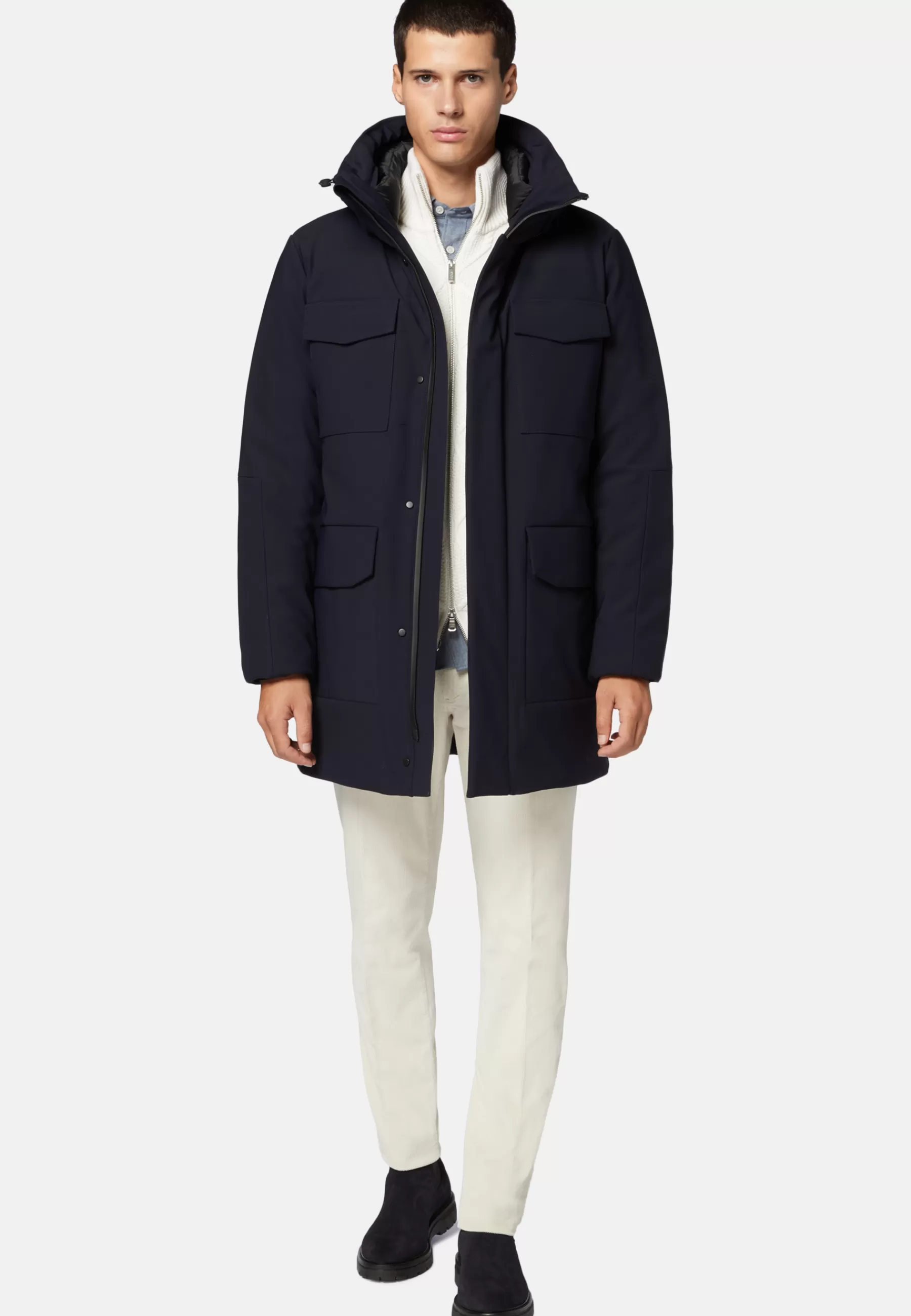 Outerwear^Boggi Milano Technical Fabric Padded L-Block Jacket with Goose Down Navy blue