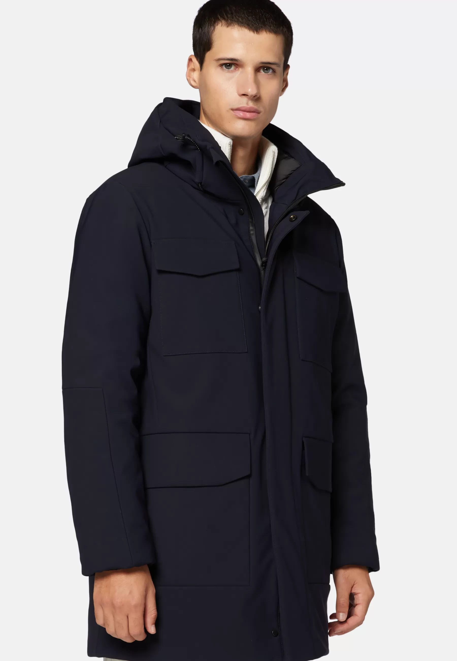 Outerwear^Boggi Milano Technical Fabric Padded L-Block Jacket with Goose Down Navy blue