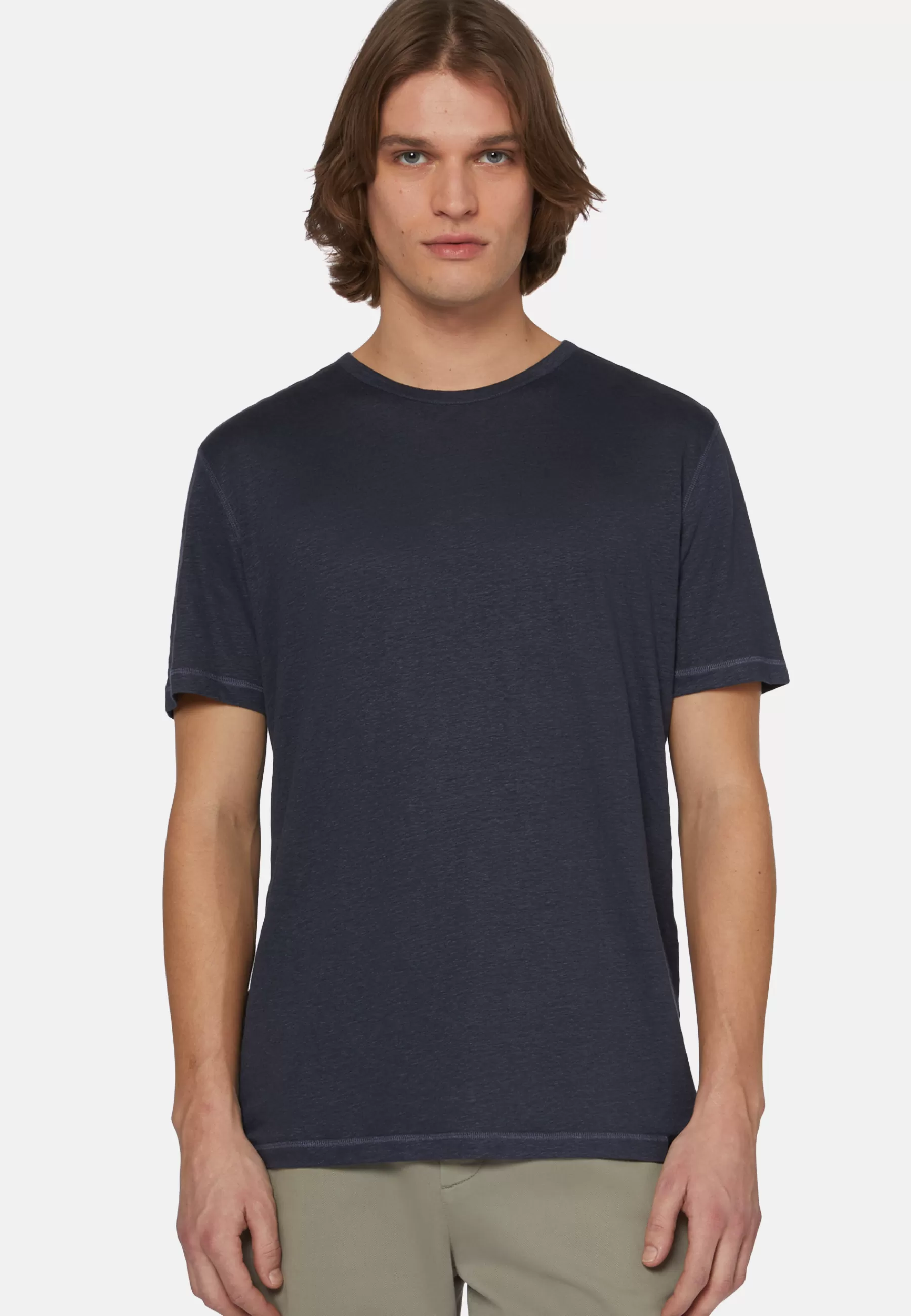 T-Shirts^Boggi Milano T-Shirt in Stretch Linen Jersey Navy blue