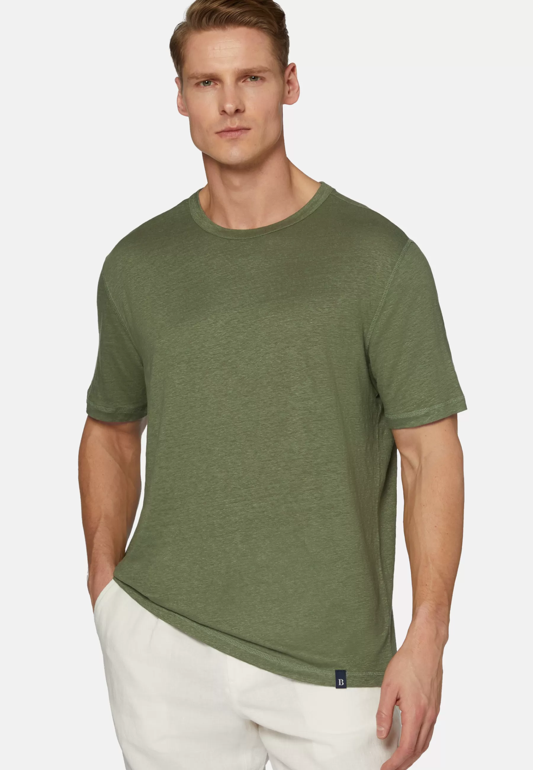 T-Shirts^Boggi Milano T-Shirt in Stretch Linen Jersey Military Green