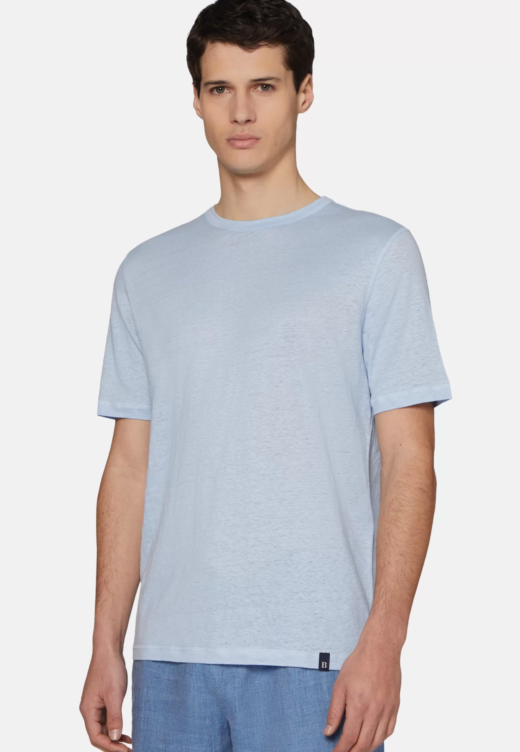 T-Shirts^Boggi Milano T-Shirt in Stretch Linen Jersey Light Blue